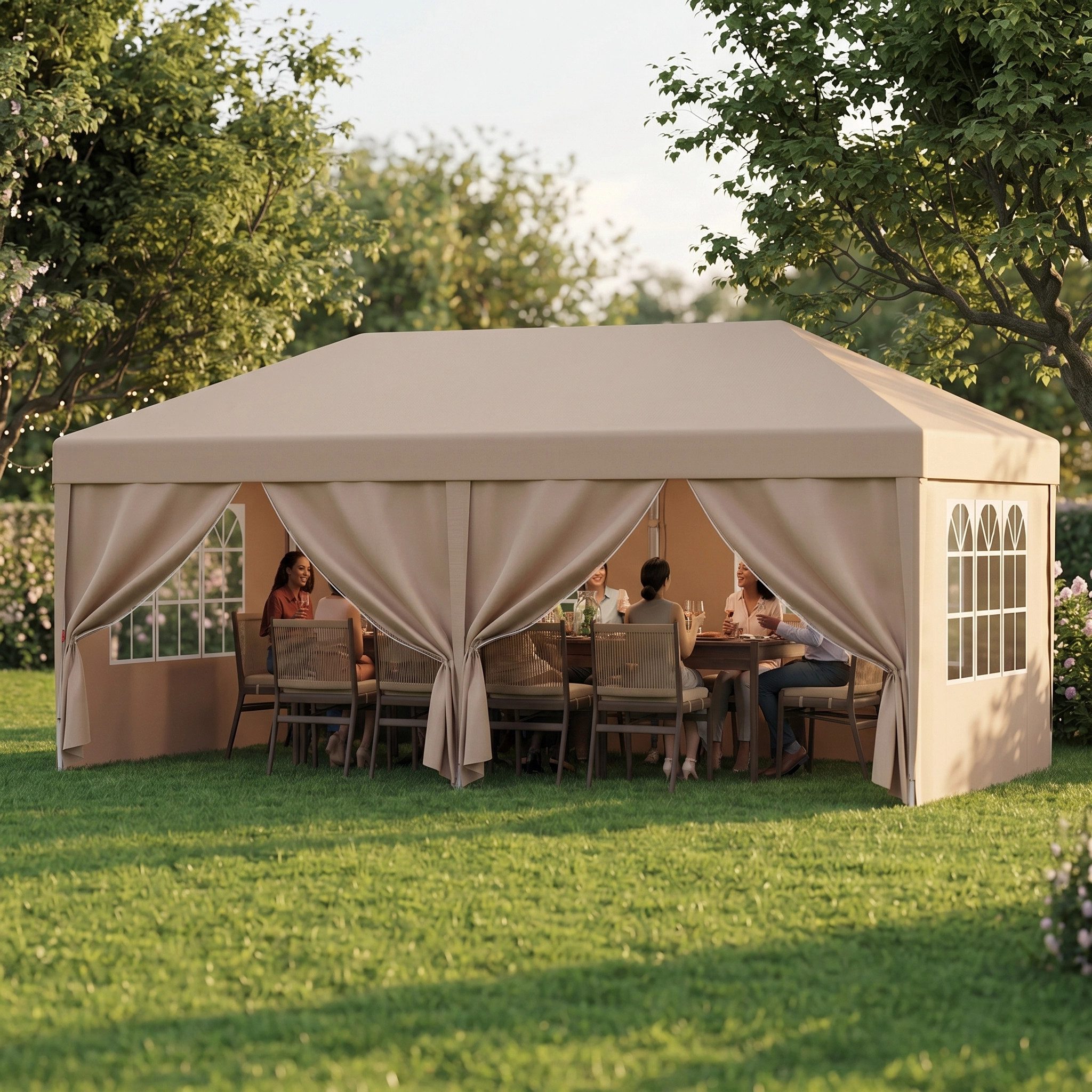 GUNJI Faltpavillon 3x6m Pop-up Pavillon, Höhenverstellbar, Wasserdicht Partyzelt, mit 6 Seitenteilen, UV30+ wetterfestes Partyzelt fur 4-10 Personen