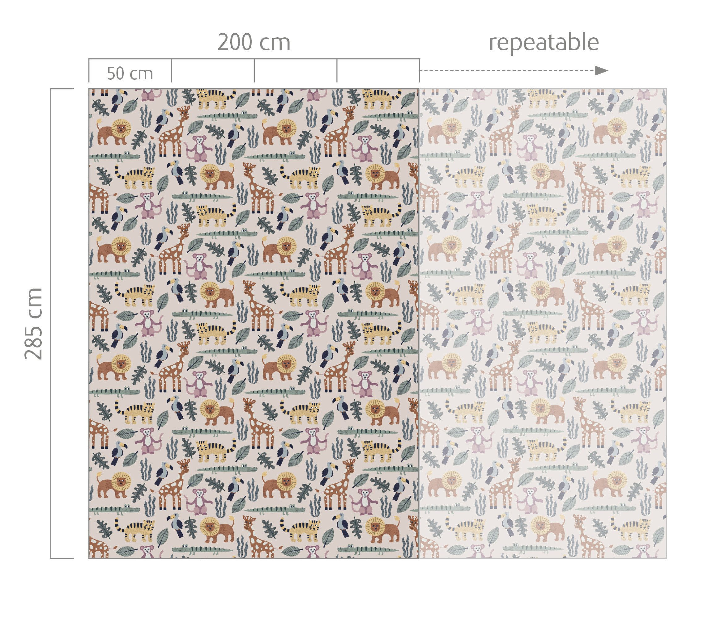 Rasch Fototapete Zoo in Grün, Roomblush - RB339 - 2,85m x 2,00m, glatt, kindlich, naturalistisch, gemustert, mehrfarbig, Comic, (1 St)