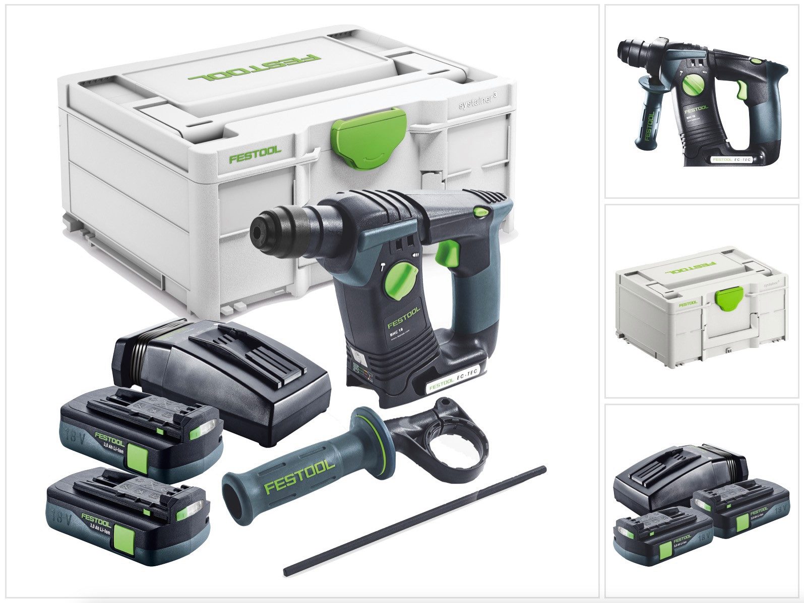 FESTOOL Akku-Bohrhammer BHC 18-Basic Akku Bohrhammer 18 V 1,8 J SDS Plus Brushless + 2x Akku