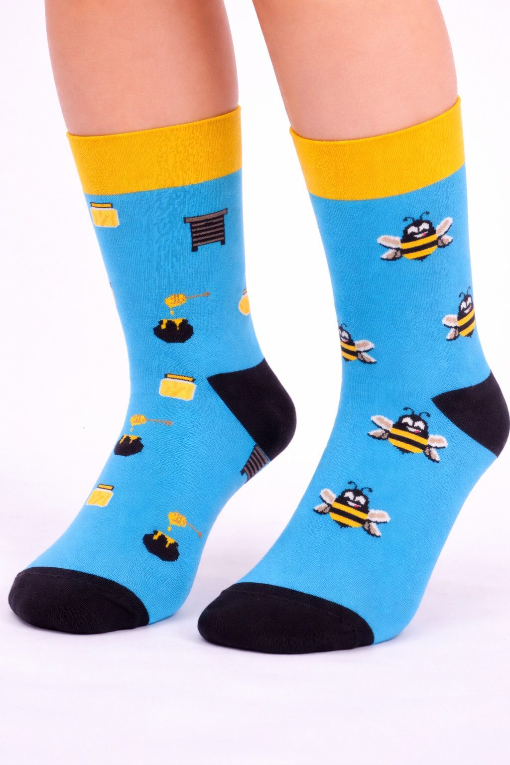 Martinex Socken 1 Paar Socken lustige bunte witzige Strümpfe mit Bienen Motiv mit Bienchen, 34 35 36 37 38 39 40 41 42 43 44 45 46