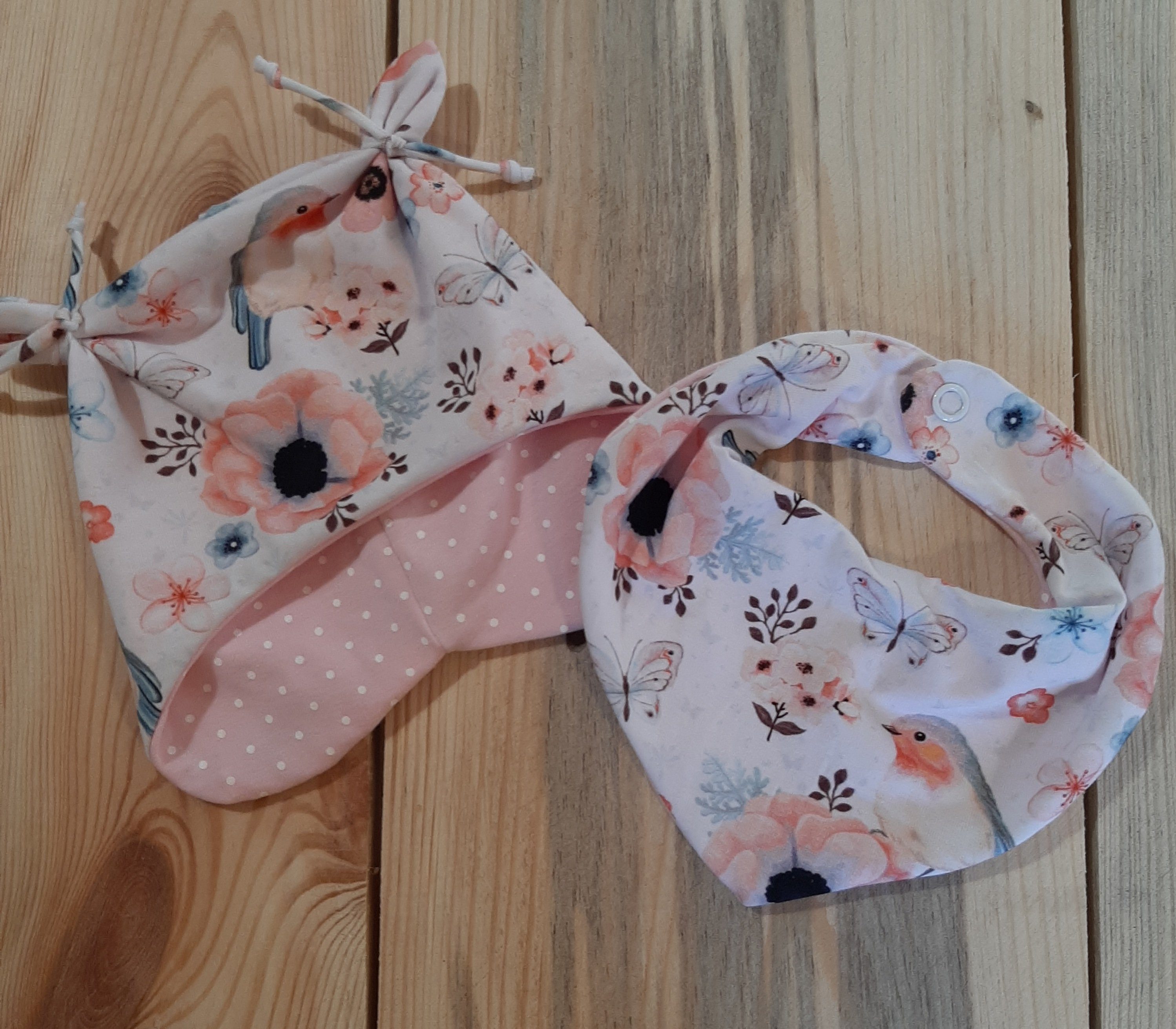 Mütze & Schal BIRDS ROSA WEISS Mütze + Tuch