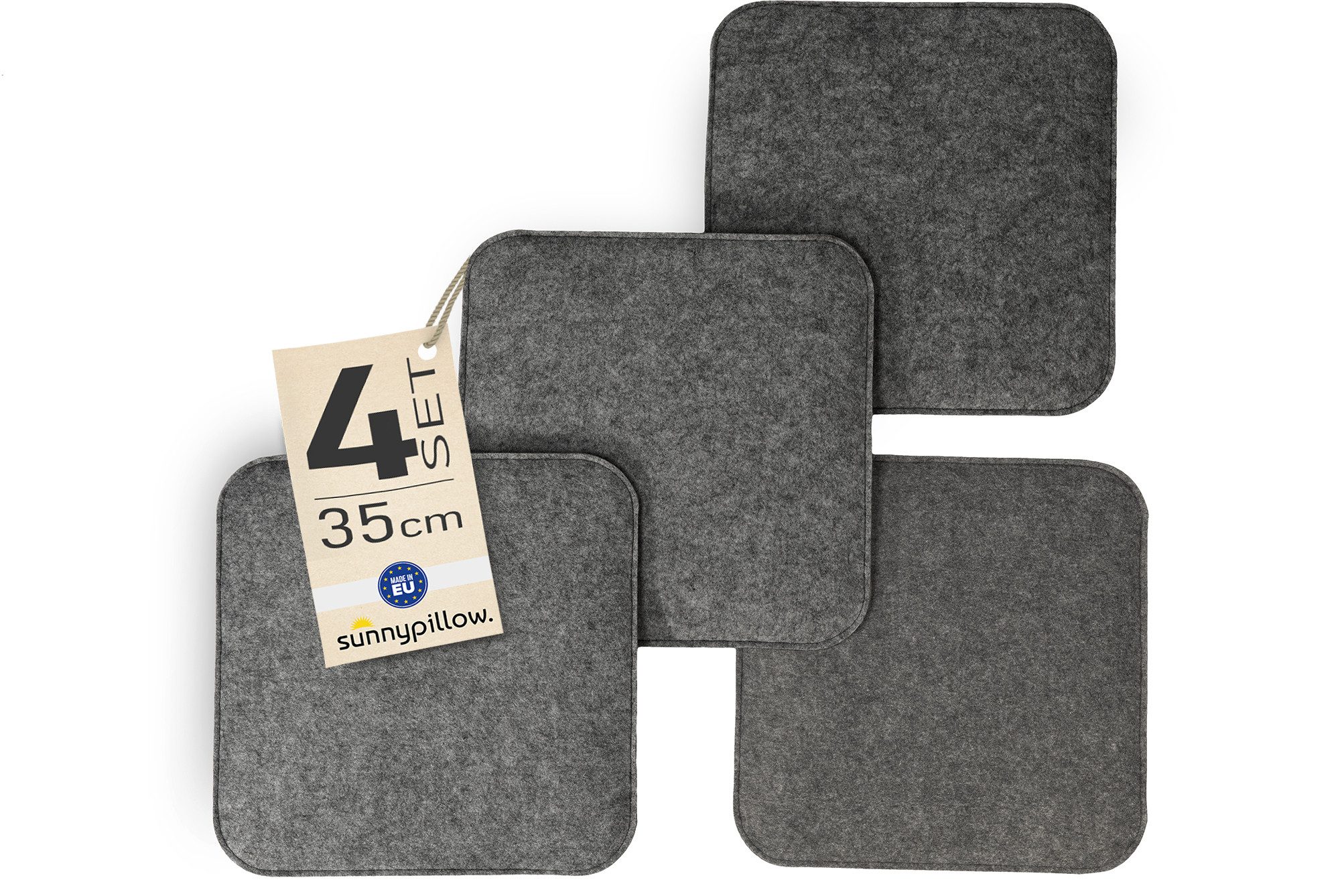 sunnypillow Stuhlkissen 4er Set Stuhlkissen aus Filz quadratisch 35x35 cm Filzkissen, Grau