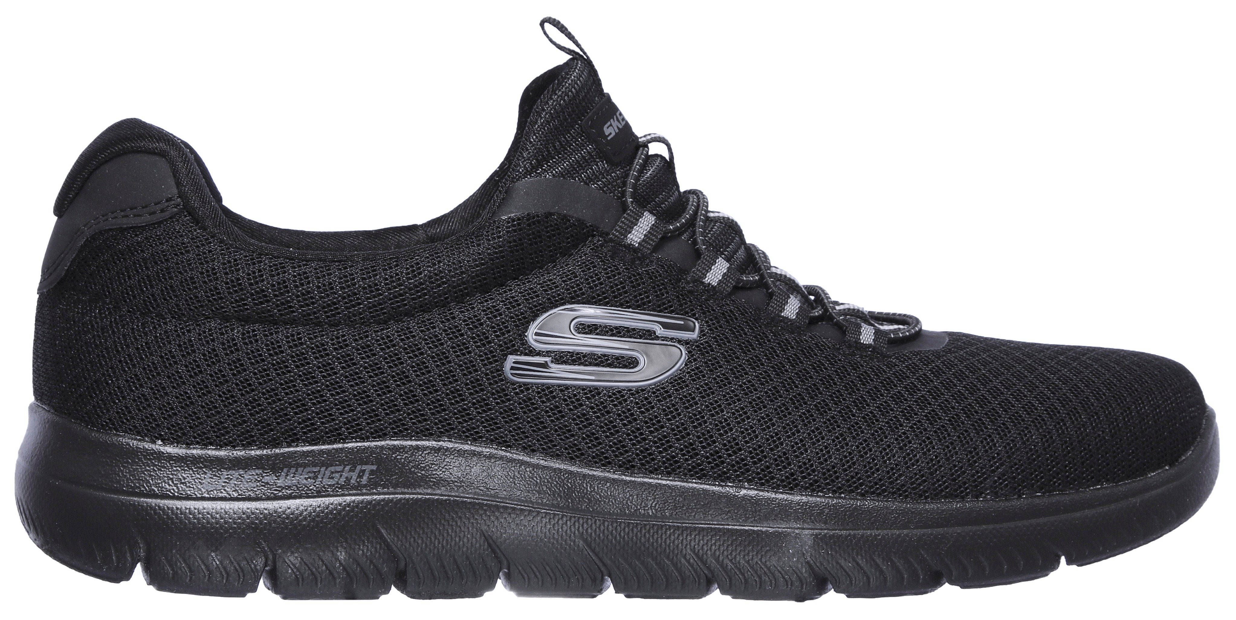 SUMMITS schwarz praktischem Slip-On Skechers Gummizug Sneaker mit