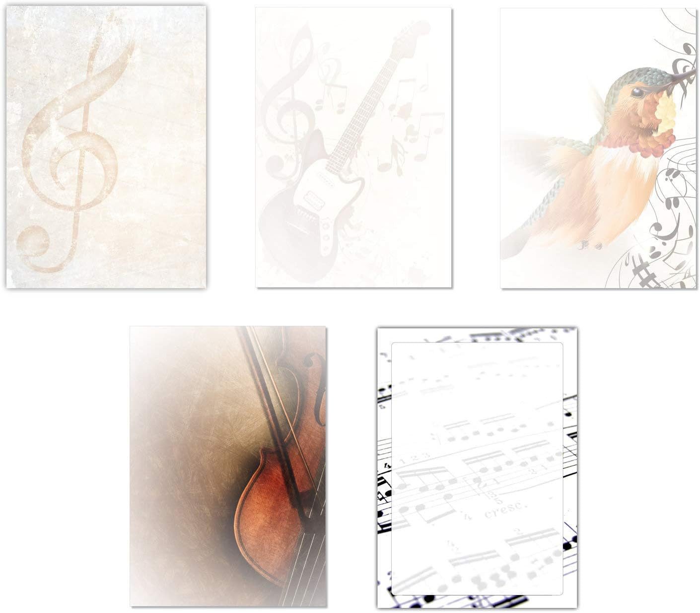 Briefpapier Set Motivpapier Vogel Noten Gitarre Geige (MPA-5225)