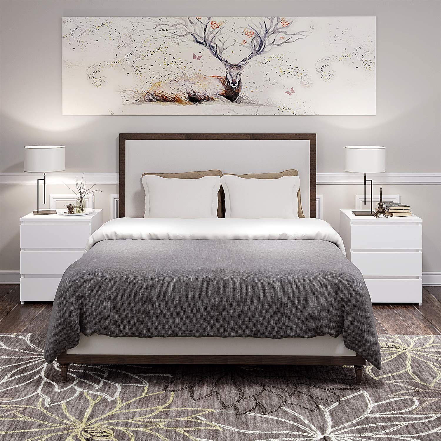 Homfa Nachttisch mit 3 Schubladen (2-St), Nachttschrank Nachtkommode Weiß 4 günstig online kaufen