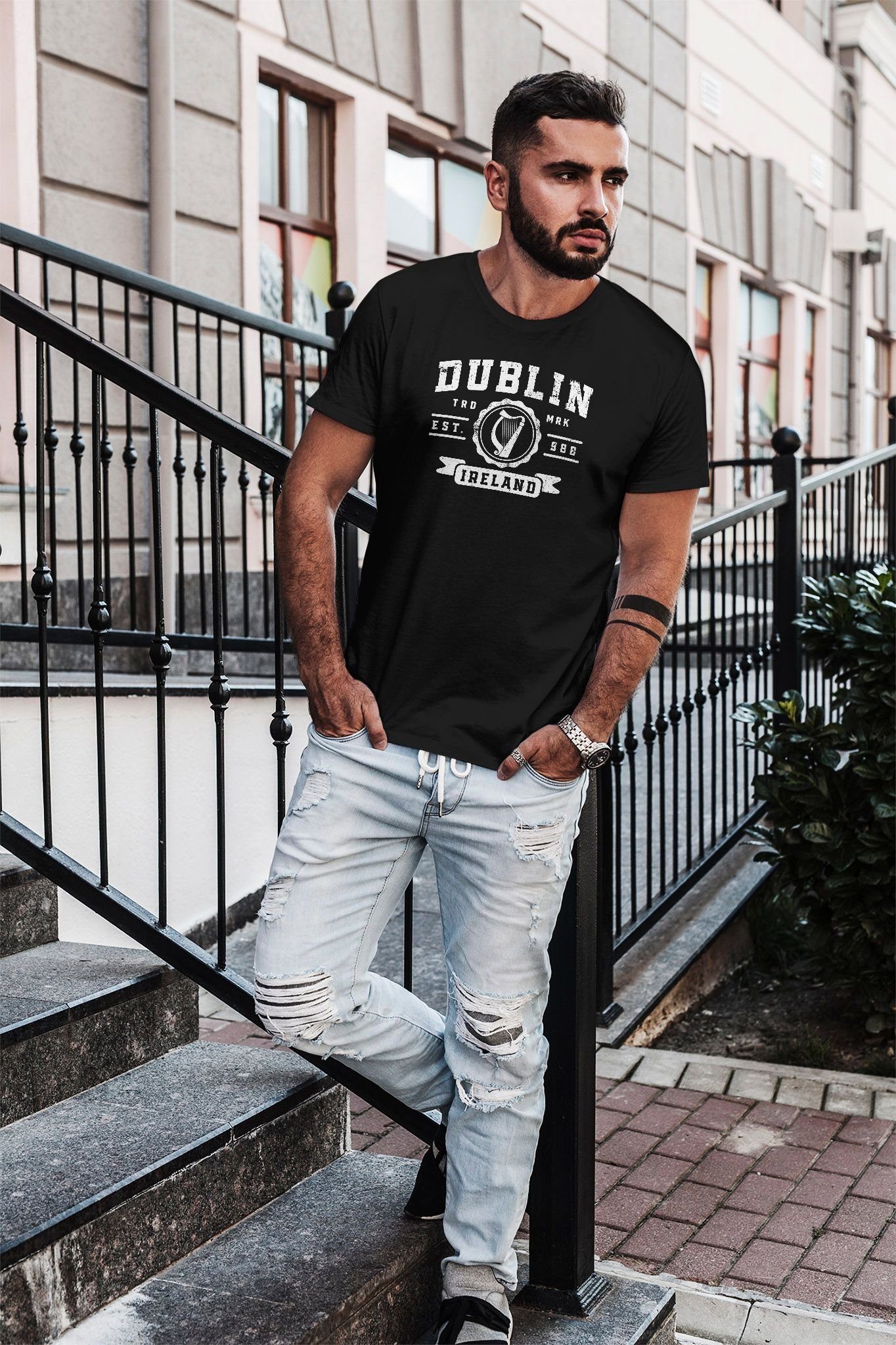 Neverless Print-Shirt Herren T-Shirt Dublin Print Irland Neverless® Fashion Print Retro Aufdruck mit Design Schrift Streetstyle
