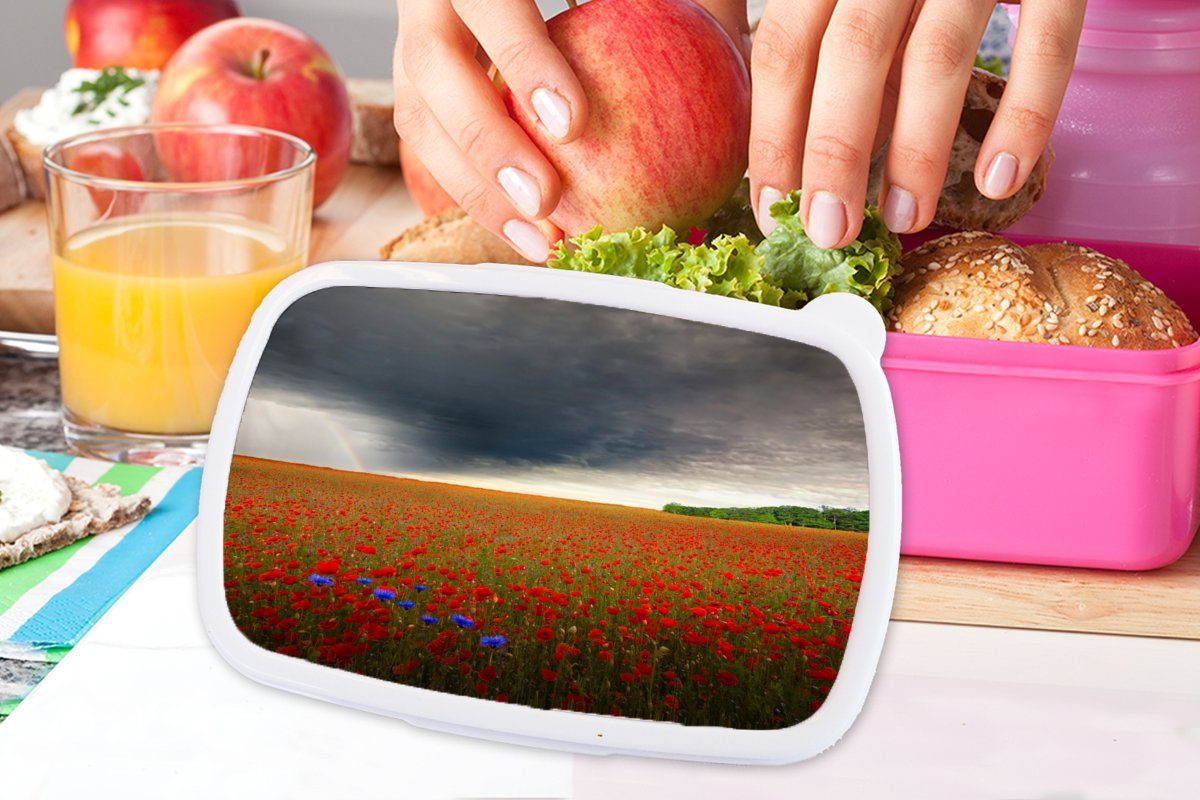 Rot Mädchen, Brotdose Blumen - MuchoWow Kinder, Lunchbox Brotbox Kunststoff, (2-tlg), rosa Erwachsene, Grau, Kunststoff - für Snackbox,