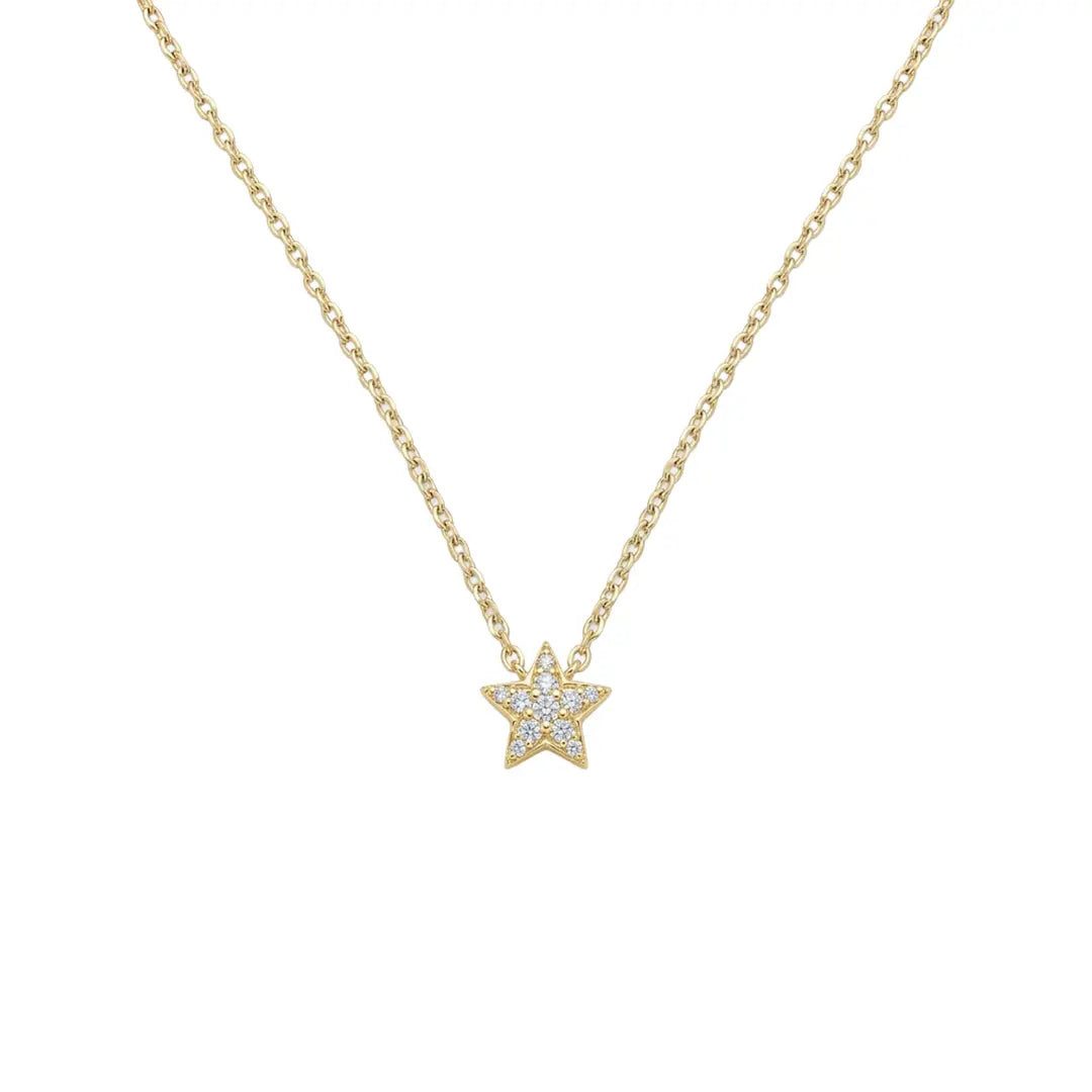 Kette mit Anhänger Stern Halskette 925 Sterling Silber Damen Zirkonia Anhänger vergoldet
