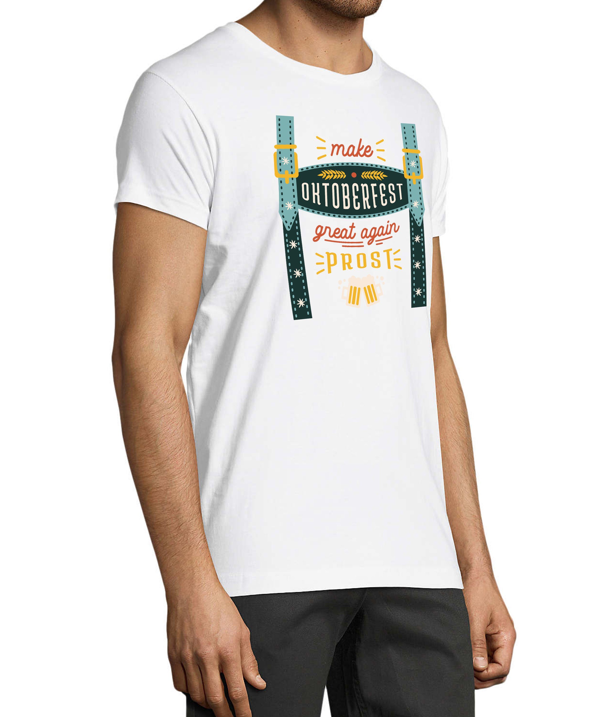 Fit, T-Shirt Hosenträger Trinkshirt Aufdruck T-Shirt Baumwollshirt Print Shirt Herren Regular Fun mit Oktoberfest MyDesign24 weiss - i317