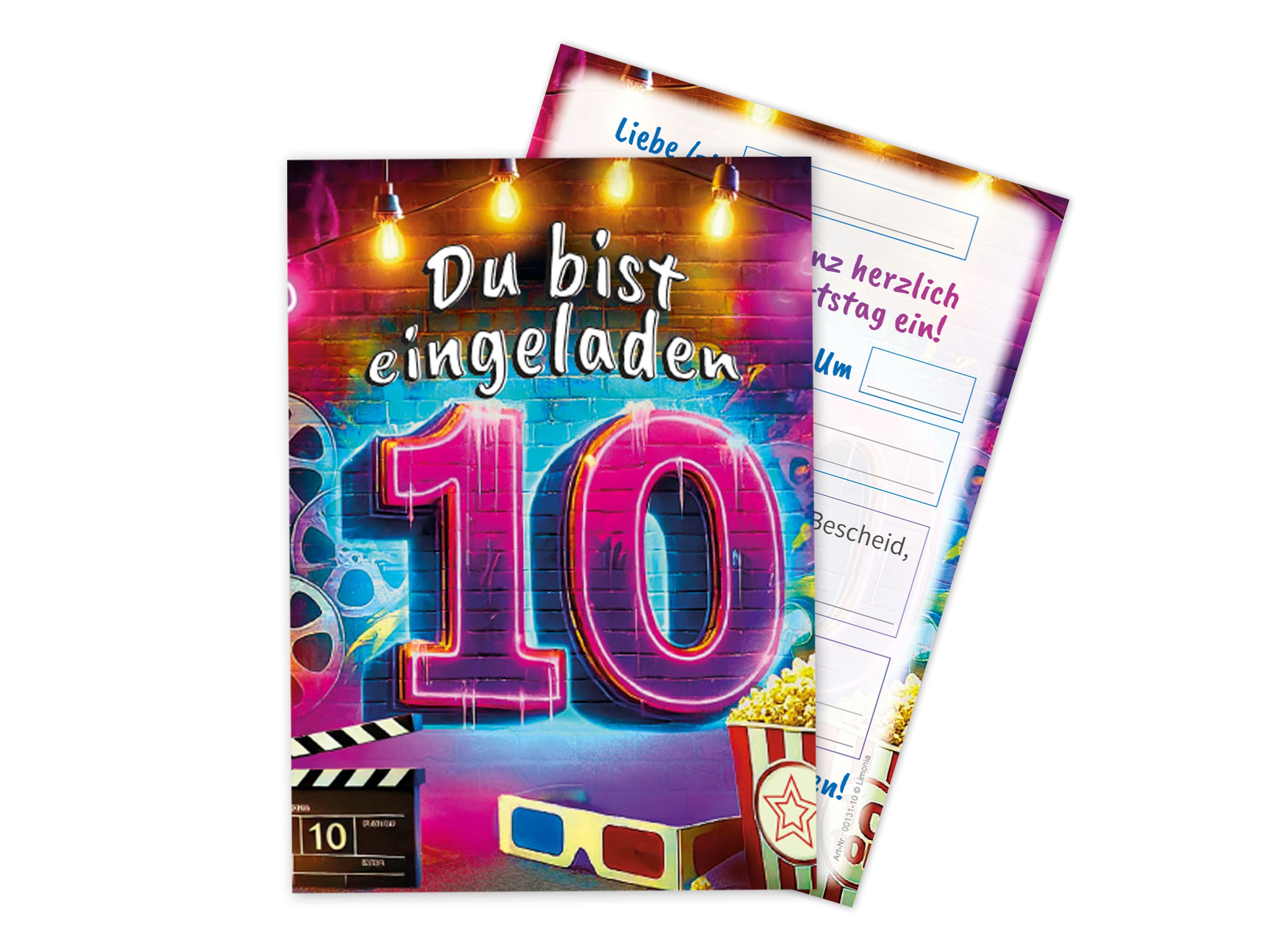 LIMONIA Einladungskarten Kino Party zum 10. Kindergeburtstag Einladungen Cinema Graffiti Karten, Einladungen zum zehnten Geburtstag Kino Theater