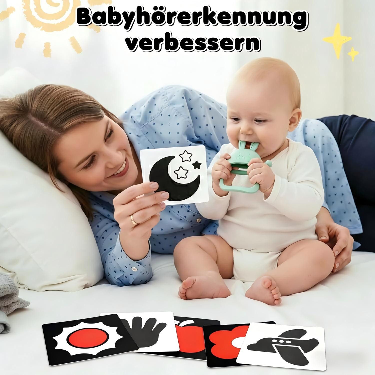 POPOLIC Lernspielzeug Kontrastkarten Baby - 29 Pcs Montessori Baby Spielzeug 0-12 Monate (0 3 6 12 Monate Neugeborenen Spielzeug, Schwarz Rot Babys Stoffbuch mi – Bild 5 von 5