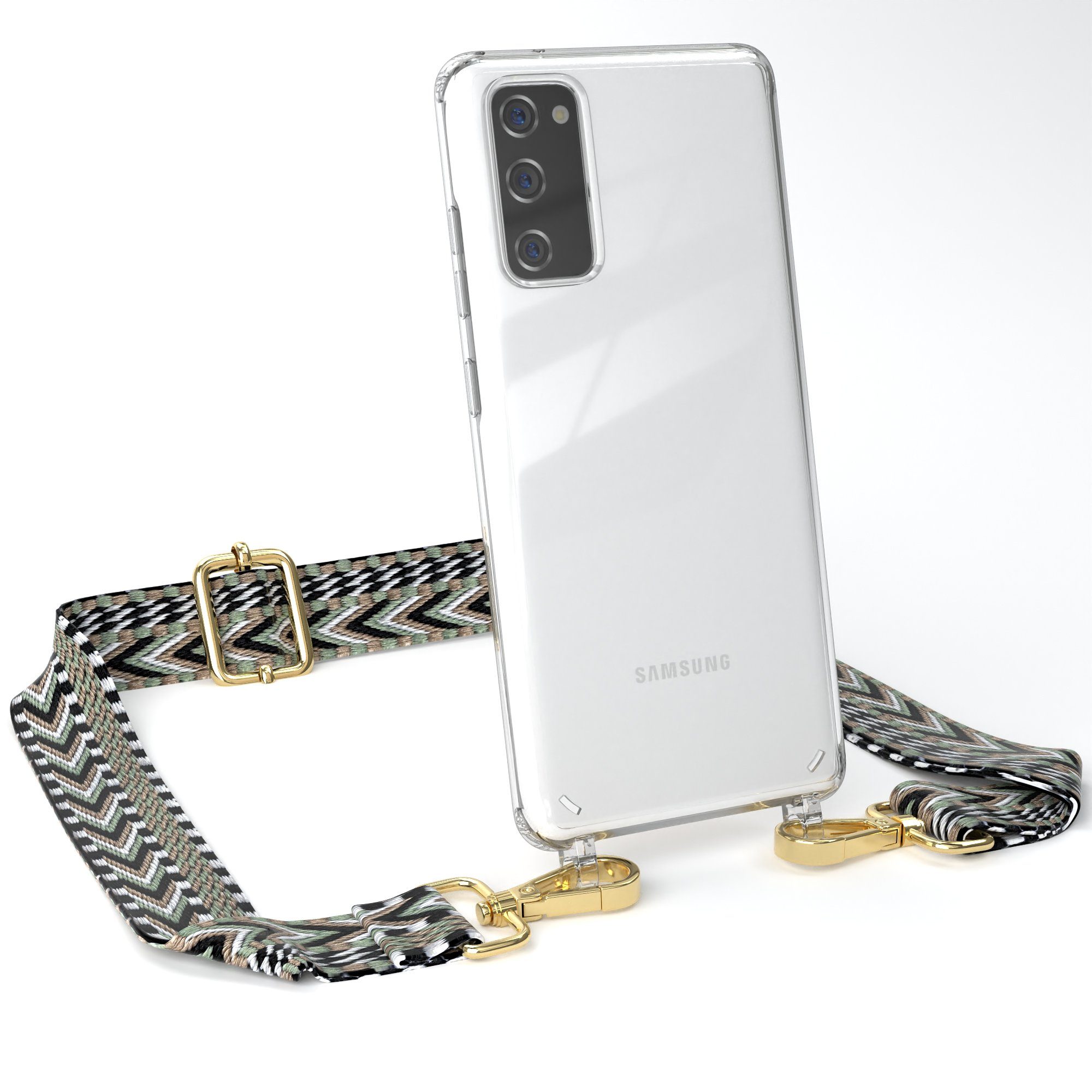 EAZY CASE Handykette Boho Umhängeband für Samsung Galaxy S20 FE / 5G 6,2 Zoll, Kettenhülle abnehmbare Kordel Slim Cover plus Band Breit Mint Grün