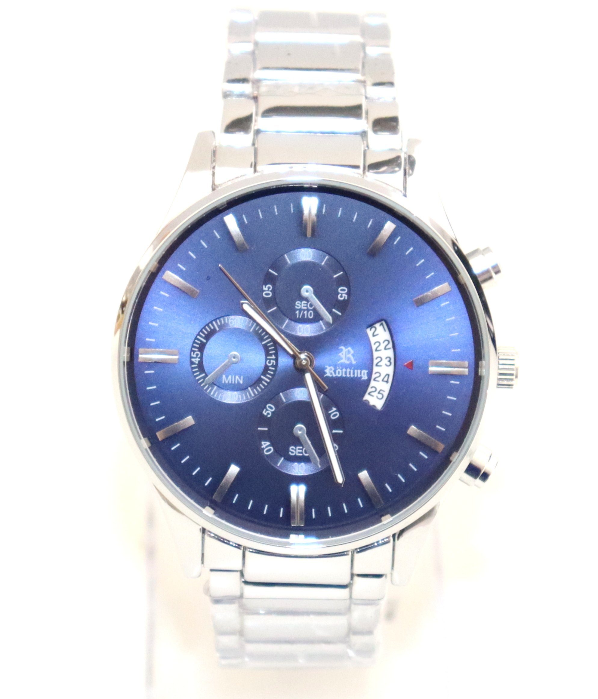 Quarzuhr 18 Datumsanzeige in Design wählbar Chrono-Look der Collection Rötting 22 Quarz Herrenuhr bis blaues "Rötting" aus Design cm Ziffernblatt Handgelenkumfang