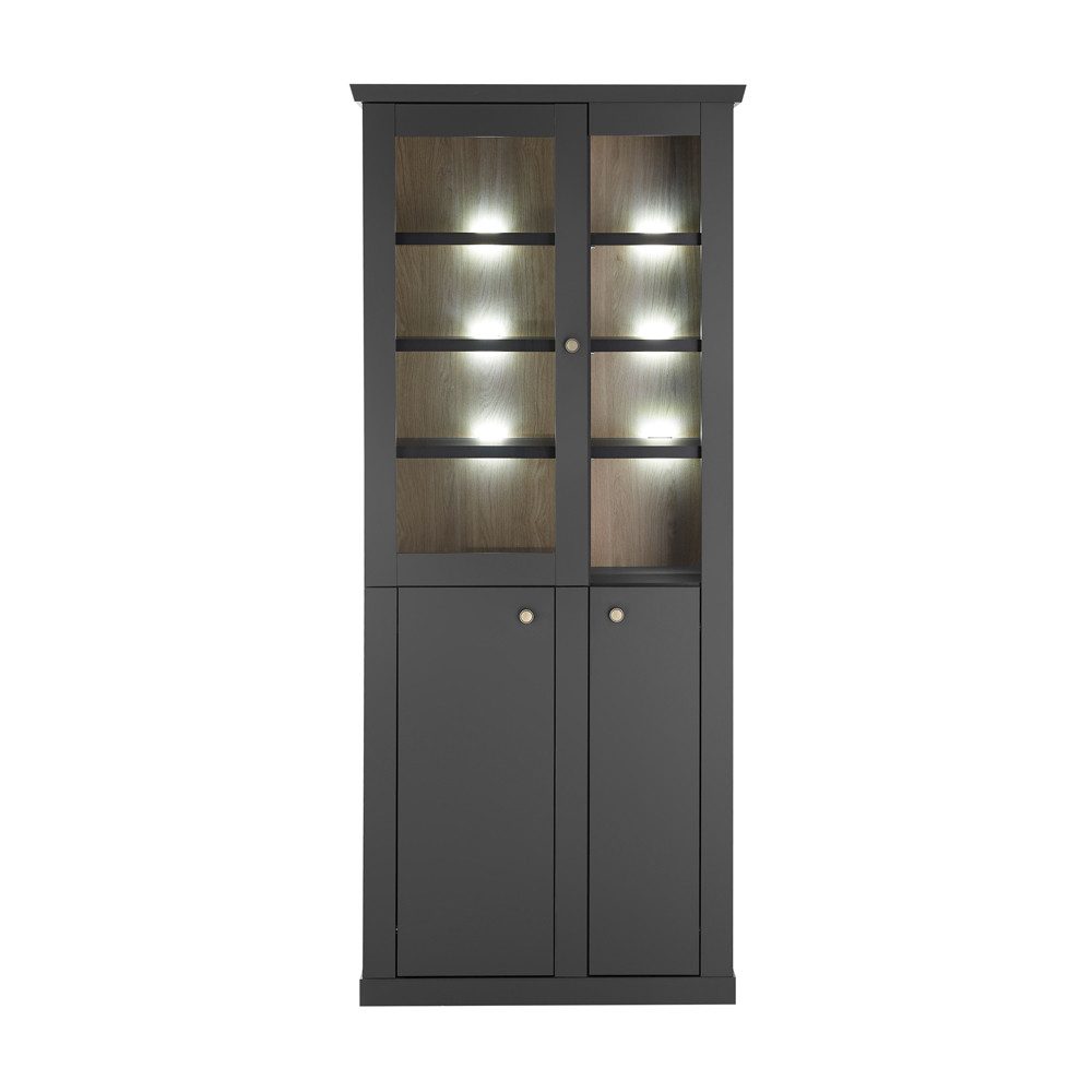 Lomadox Vitrine LORETA-61 inkl. LED Beleuchtung, Schwarz matt, 86 cm