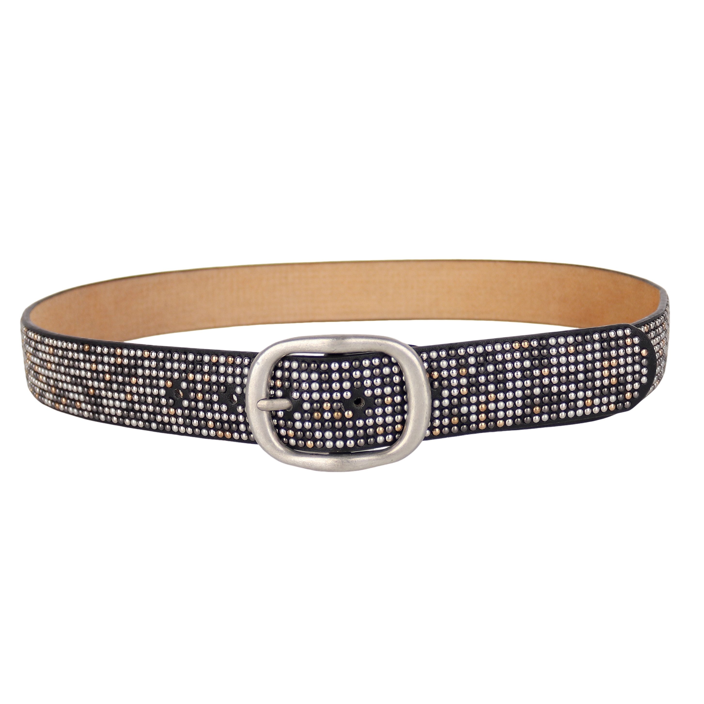MIRROSI Nietengürtel Damen Gürtel mit Nieten ca.30 mm Breit (Размер auswählbar 85–105 cm) Kunstleder Oberseite, Echtleder Innenseite