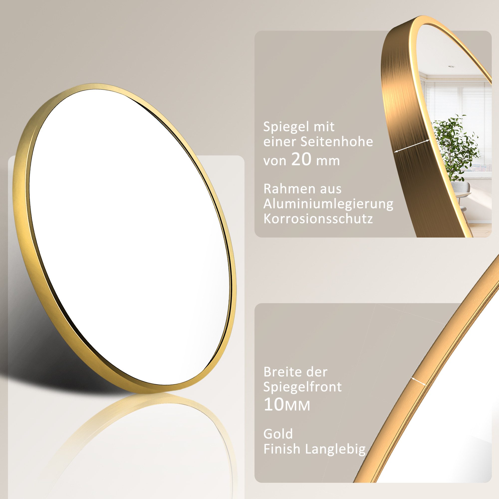 Hopibath Spiegel Gold Spiegel Bad Badspiegel Rund ohne beleuchtung (Rundspi günstig online kaufen