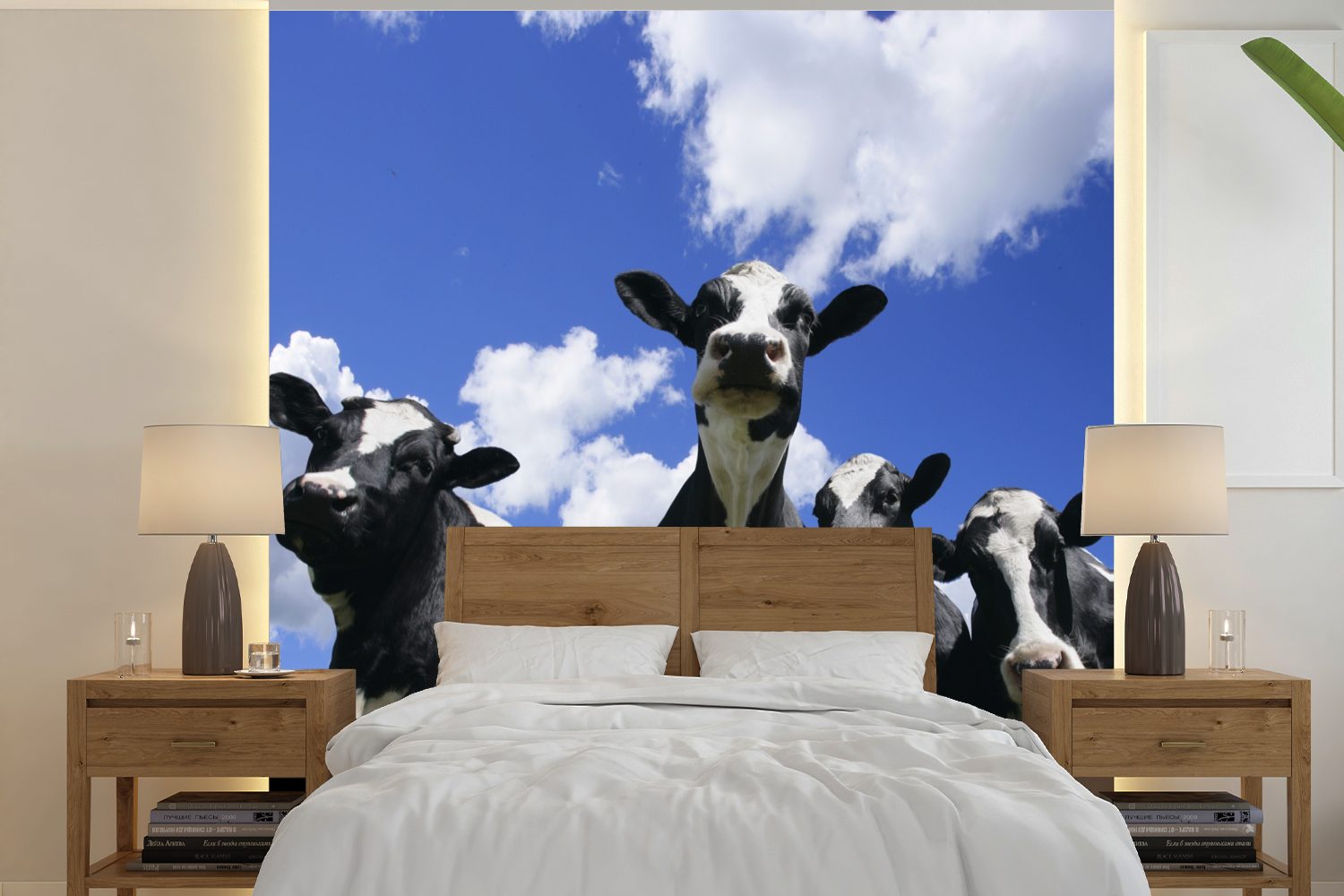 MuchoWow Fototapete Kuh - Luft - Tiere, Matt, bedruckt, (5 St), Vinyl Tapete für Wohnzimmer oder Schlafzimmer, Wandtapete