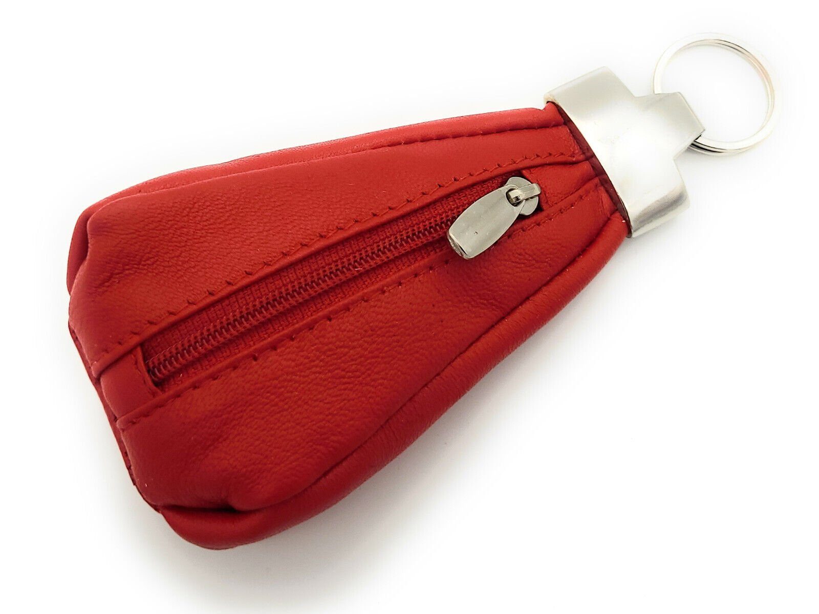 Lemasi Leder Schlüsseletui, echt mit rot Schlüsseltasche Reißverschlussfach