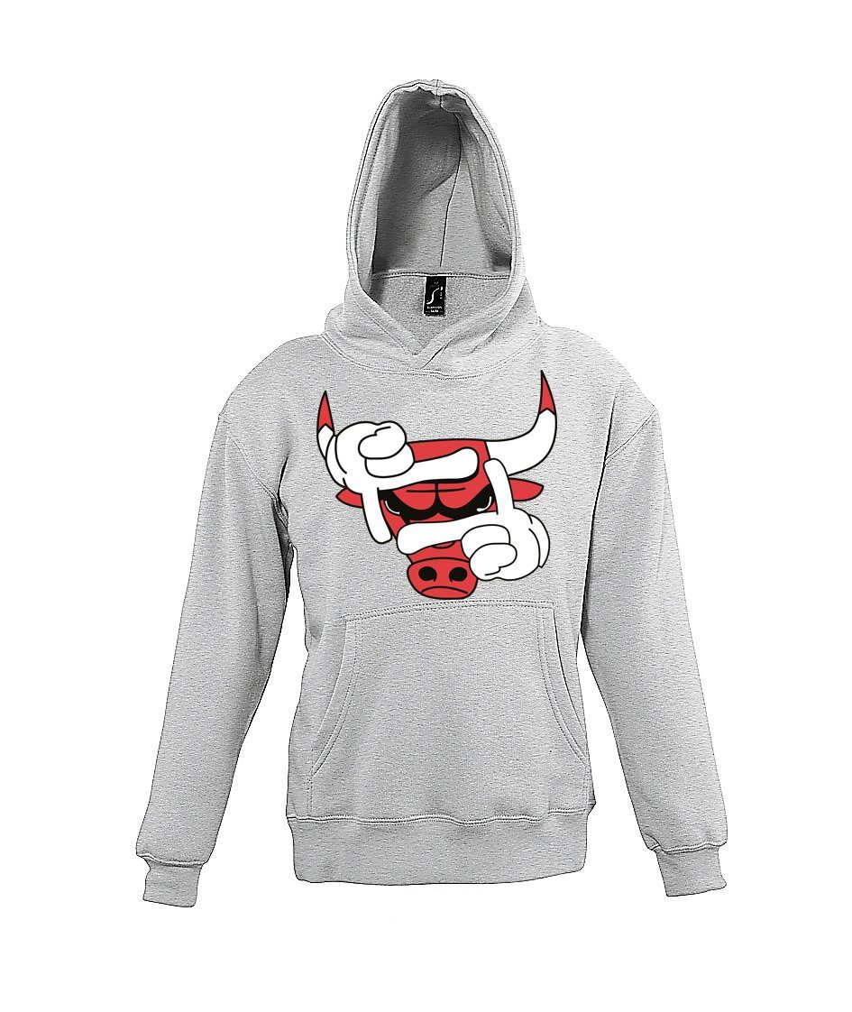 Youth Designz Kapuzenpullover Jungen Hoodie mit Pullover Frontprint Grau Bulls für Mädchen und modischem