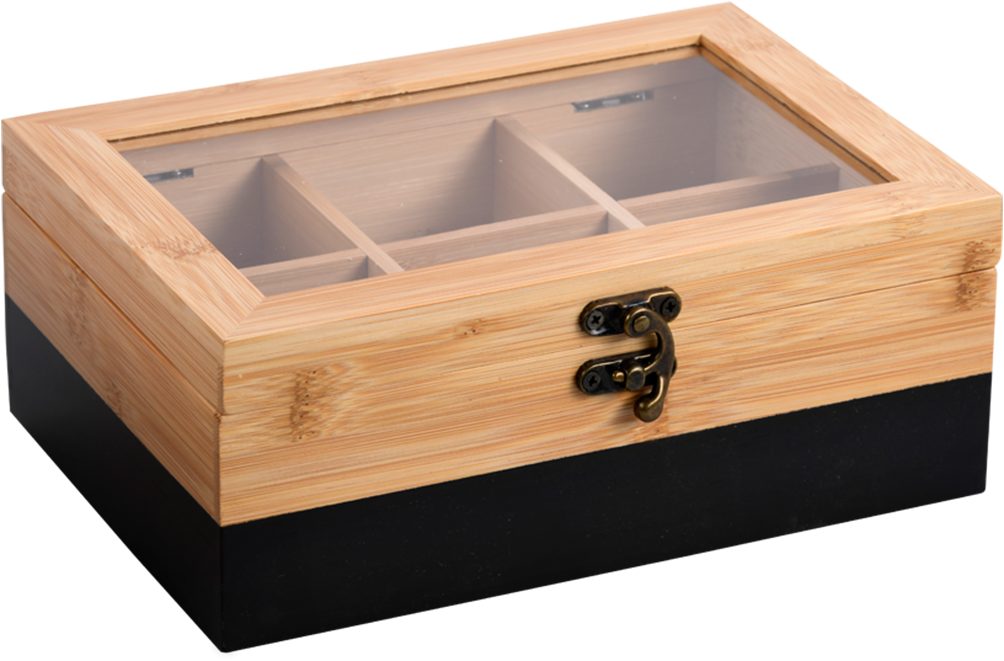 KESPER® Teebox Aufbewahrungsbox mit 6 Fächern, aus Bambus, FSC, Bambus, (1-tlg), mit Kunststoff-Sichtfenster und Metallverschluss