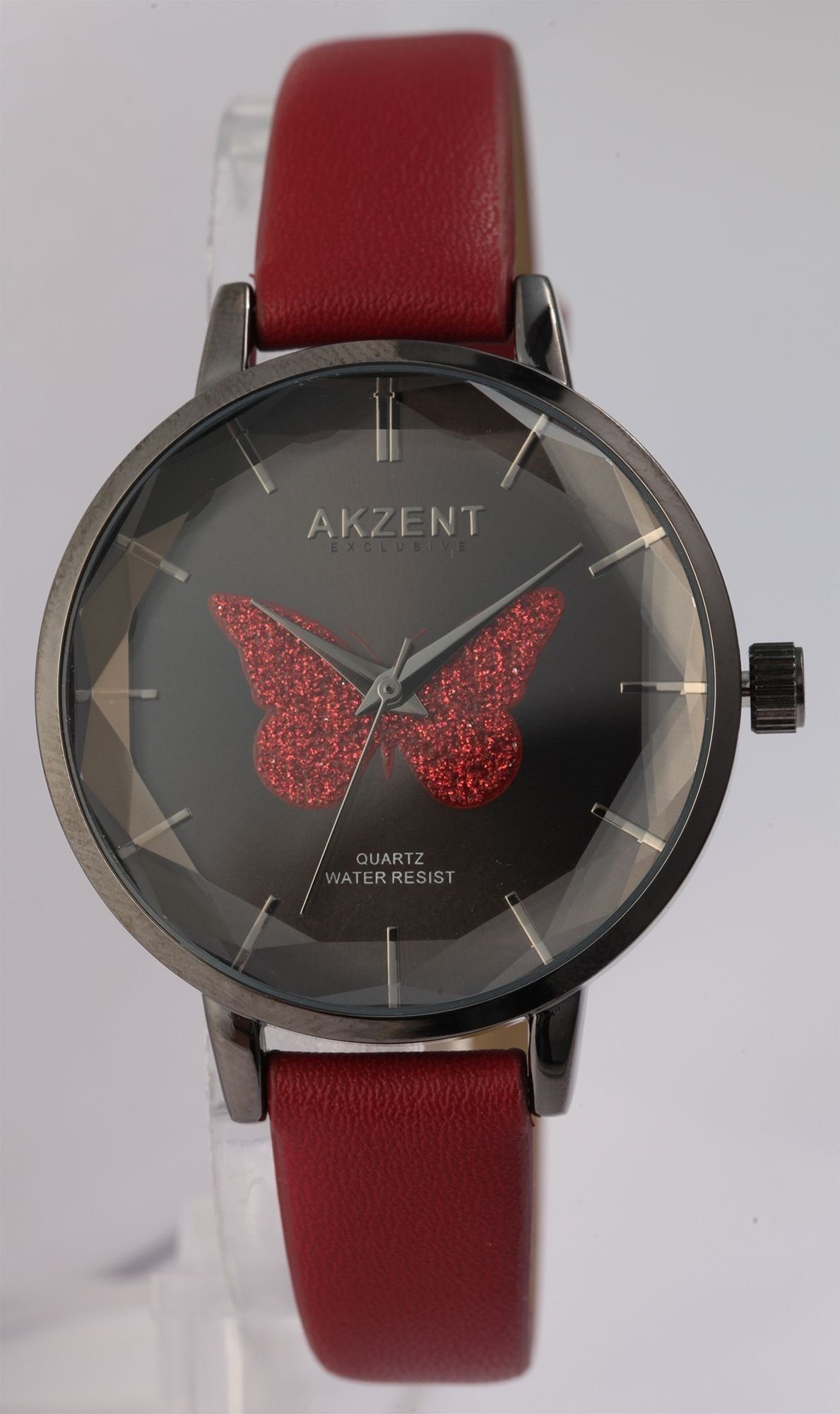 AKZENT Quarzuhr Fly Damen Armbanduhr mit Lederimitationsband Schmetterling Schwarz