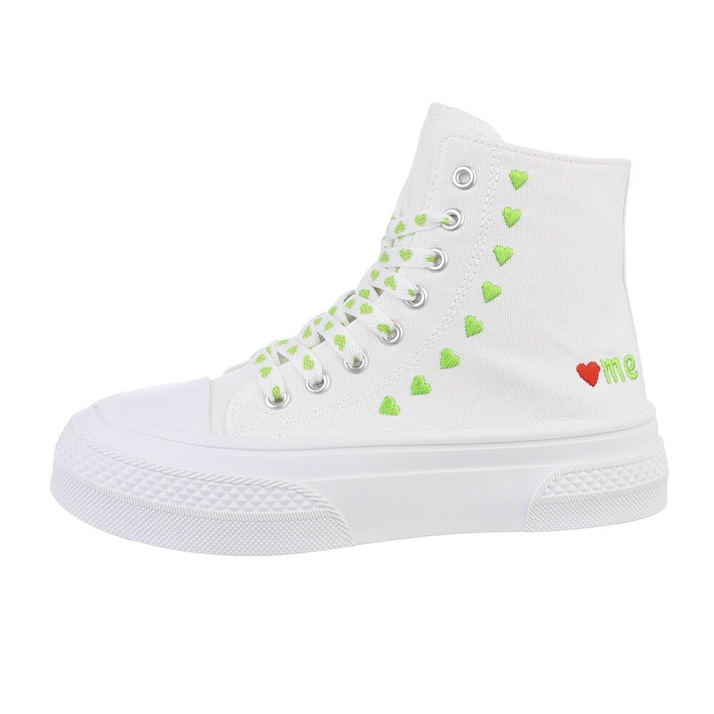 Ital-Design Damen High-Top Freizeit Sneakerboots Flach Sneakers High in Weiß