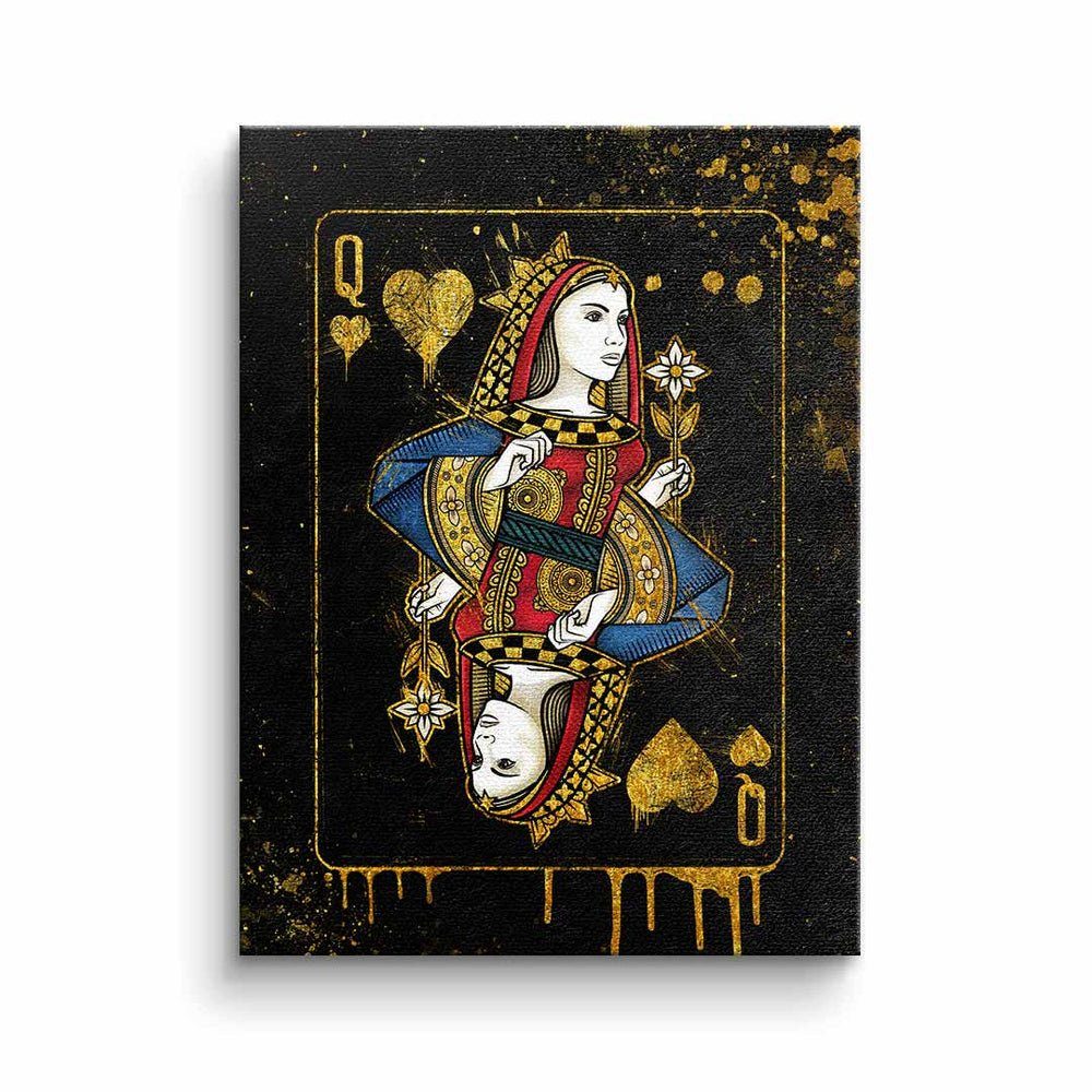 Leinwandbild edel schwarz Rahmen Card Königin pr gold Karte DOTCOMCANVAS® weißer mit Queen Leinwandbild, elegant
