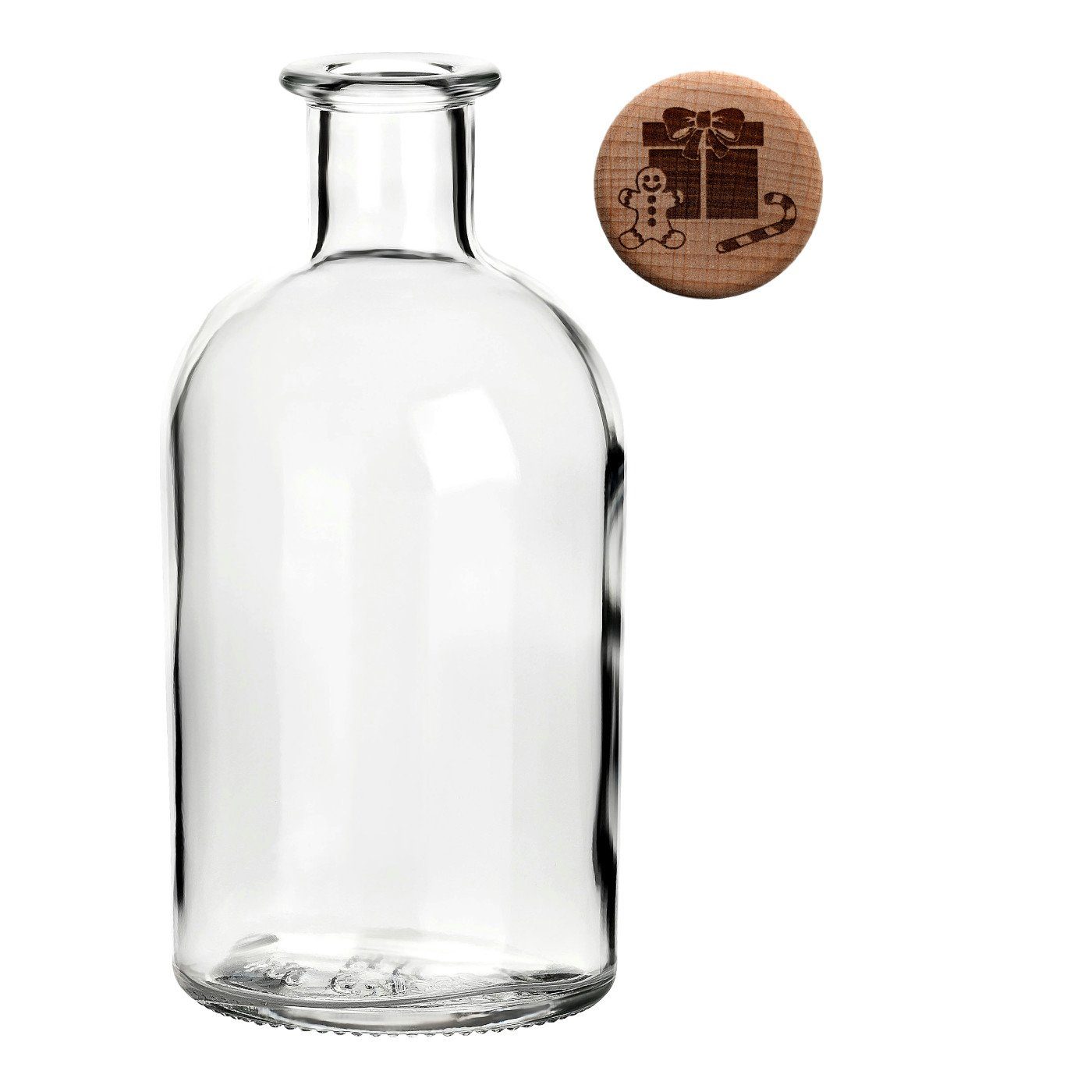 gouveo Trinkflasche 12x Glasflasche 250 ml Apotheker mit “Weihnachten” Holzgriffkorken, Geschenk - Korken