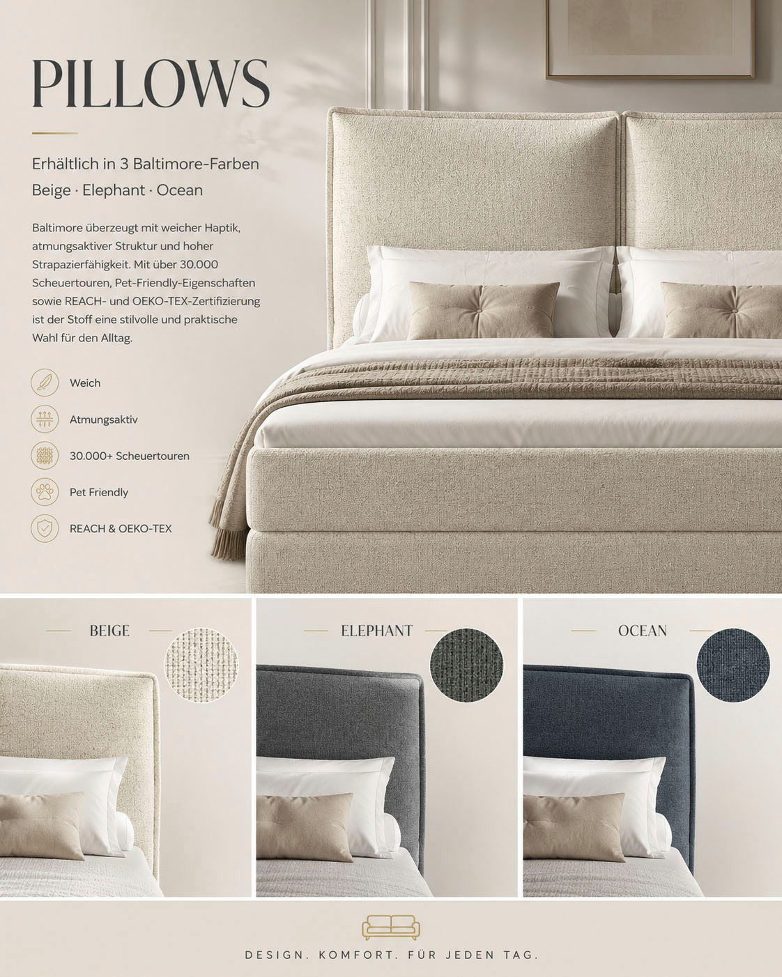 FORTE Boxspringbett Pillows mit Bettkasten, erhältlich in den Breiten 140, 160 & 180cm, in verschiedenen Farben erhältlich
