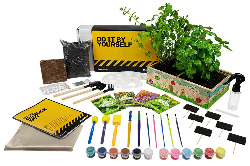 DIBYS Experimentierkasten Anzucht-Set für Kinder mit Samen Werkzeug Erde Farben Anzuchtbox, (Set, Kräutertees-tlg., Anzucht-Set)