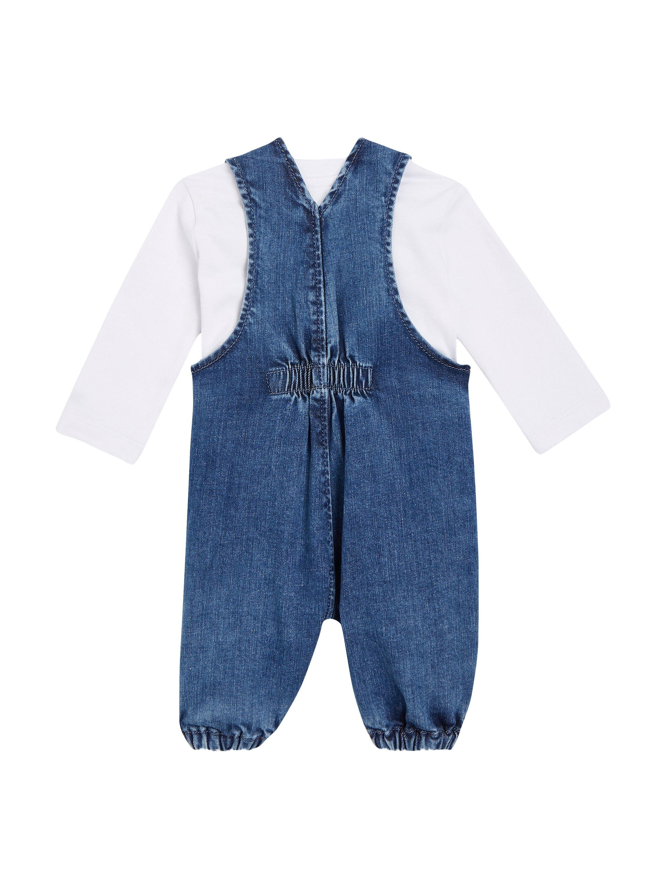 SET Tommy Logo-Stickereien Latzkleid DUNGAREE DENIM Hilfiger (2-tlg) mit BABY