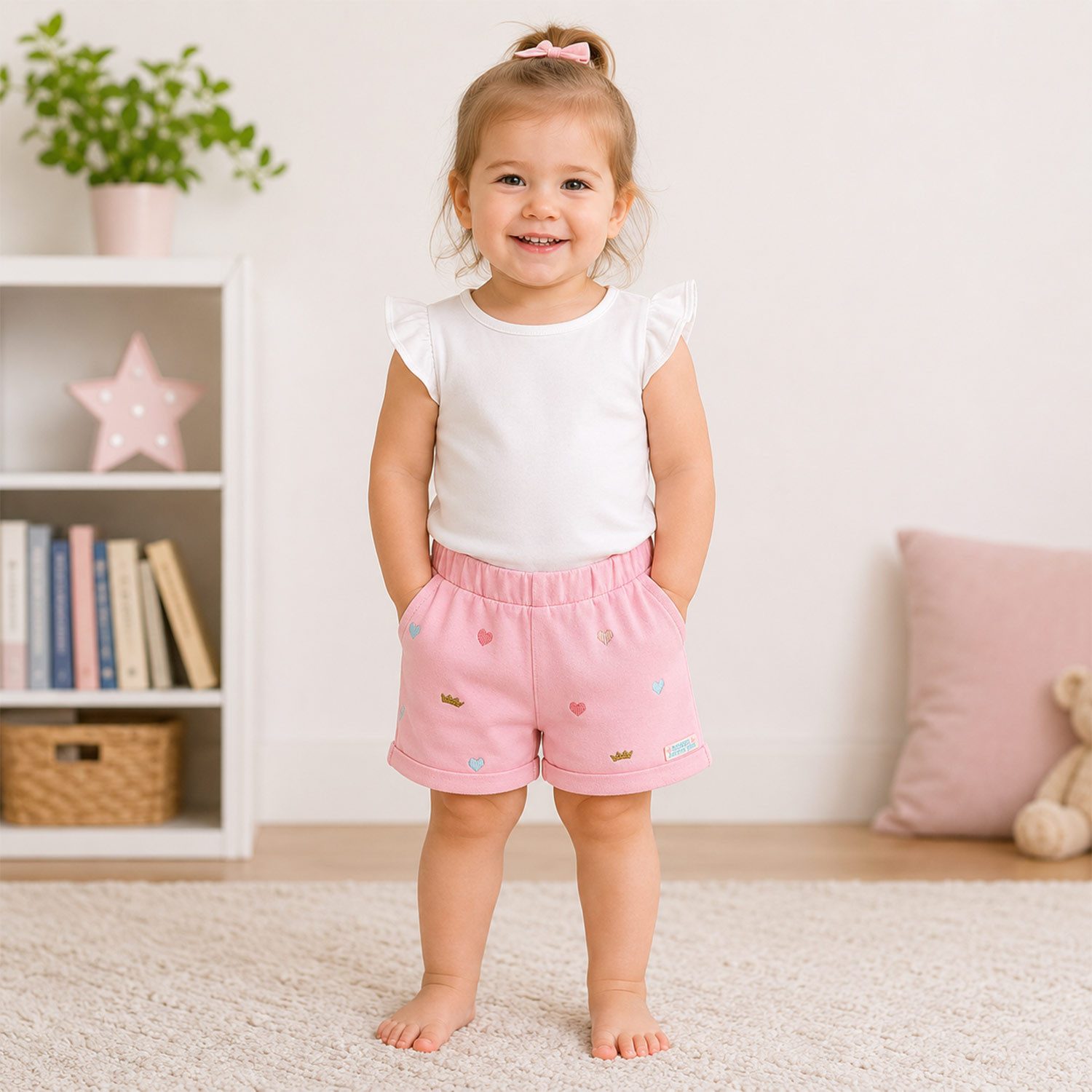 BONDI Trachtenlederhose Baby Mädchen Shorts 'Princess' 86575, Rosa - Kurz