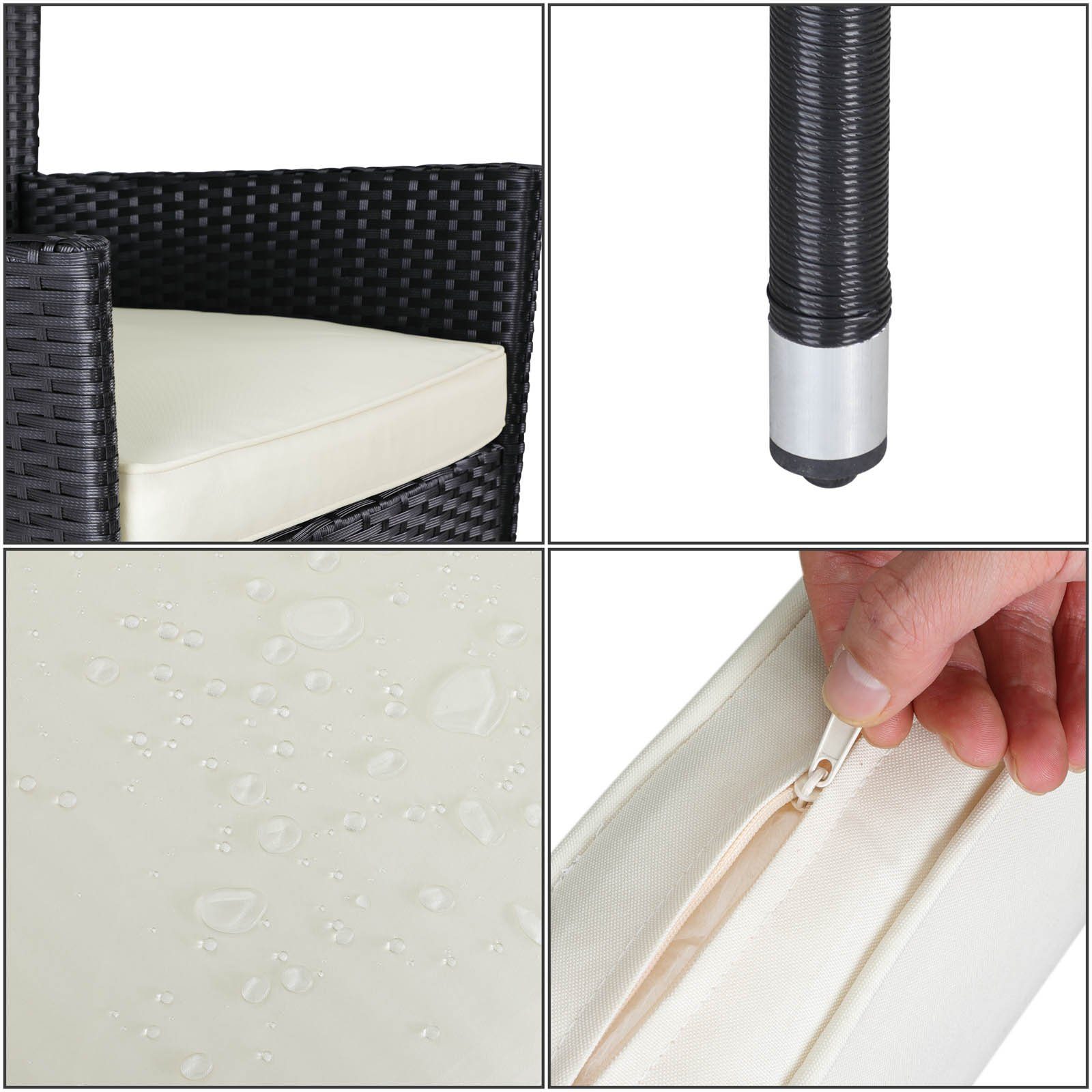 Casaria Balkonset, 3 teilig Stühle Stapelbar 7cm Auflagen 5mm Sicherheitsglas Wetterfest