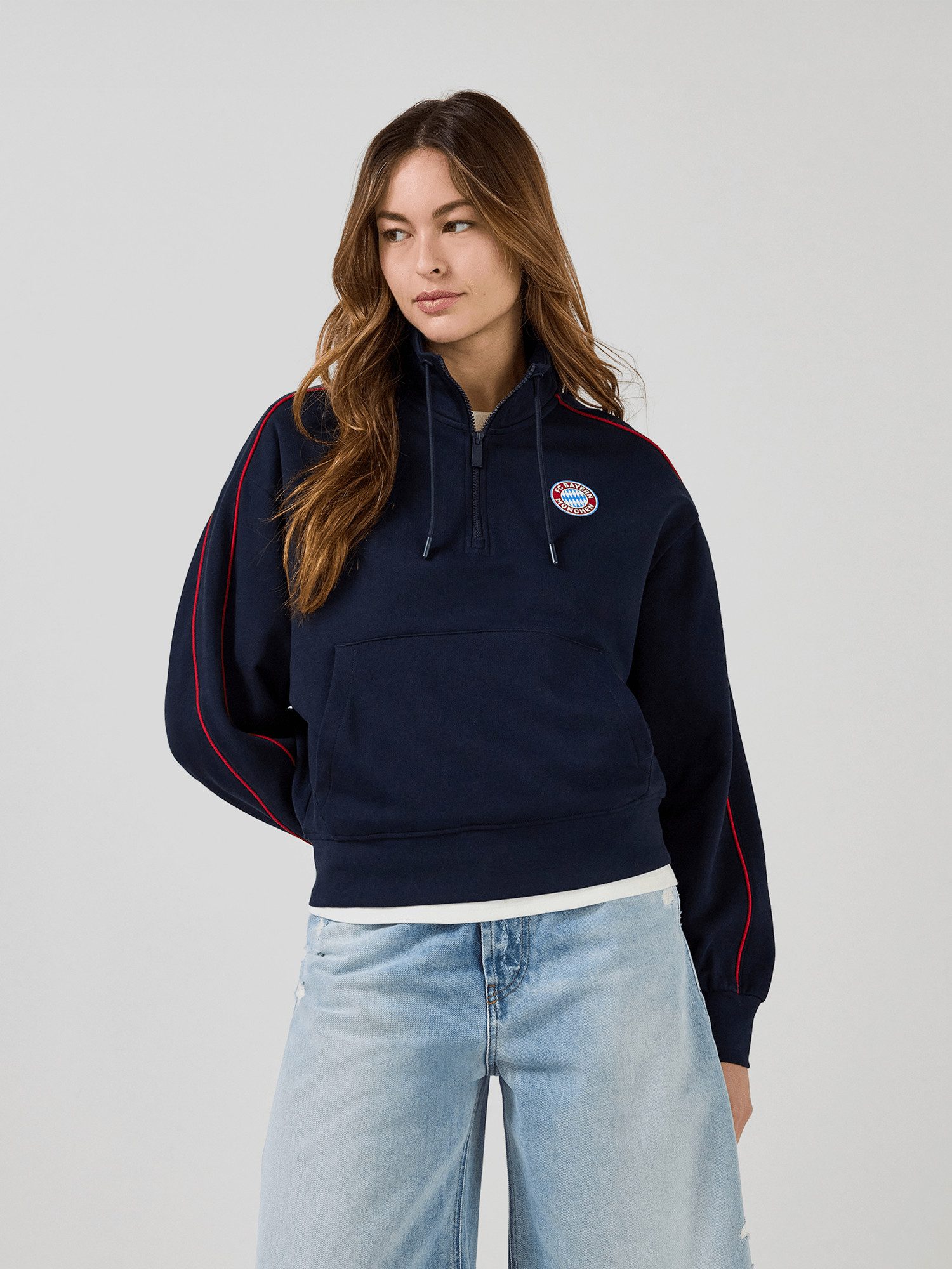 Sweatshirt FC Bayern München, Half-Zip Pullover Essentials, Damen, Navy