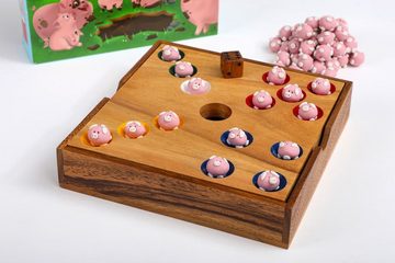 ROMBOL Denkspiele Spiel, Schweinchenspiel Ferkelspiel - Würfelspiel mit den süßen Ferkeln für die ganze Familie, Holzspiel