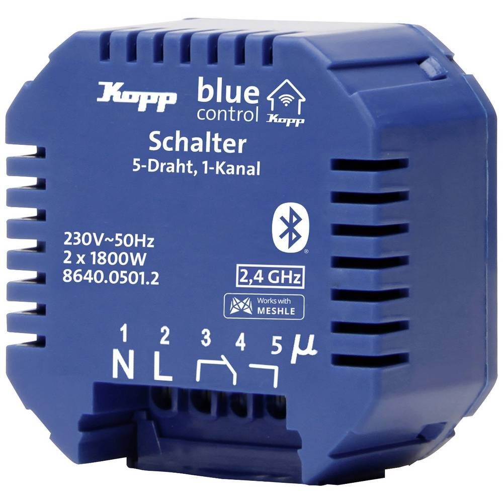 Kopp Blue-control Schaltaktor, 1 Kanal, 5-Draht, Smart-Home-Steuerelement