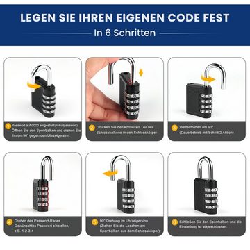 MDHAND Vorhängeschloss Zahlenschlösser 4 Stellig Vorhängeschloss Mit Zahlencode, (Set, 2-tlg), Schwarz