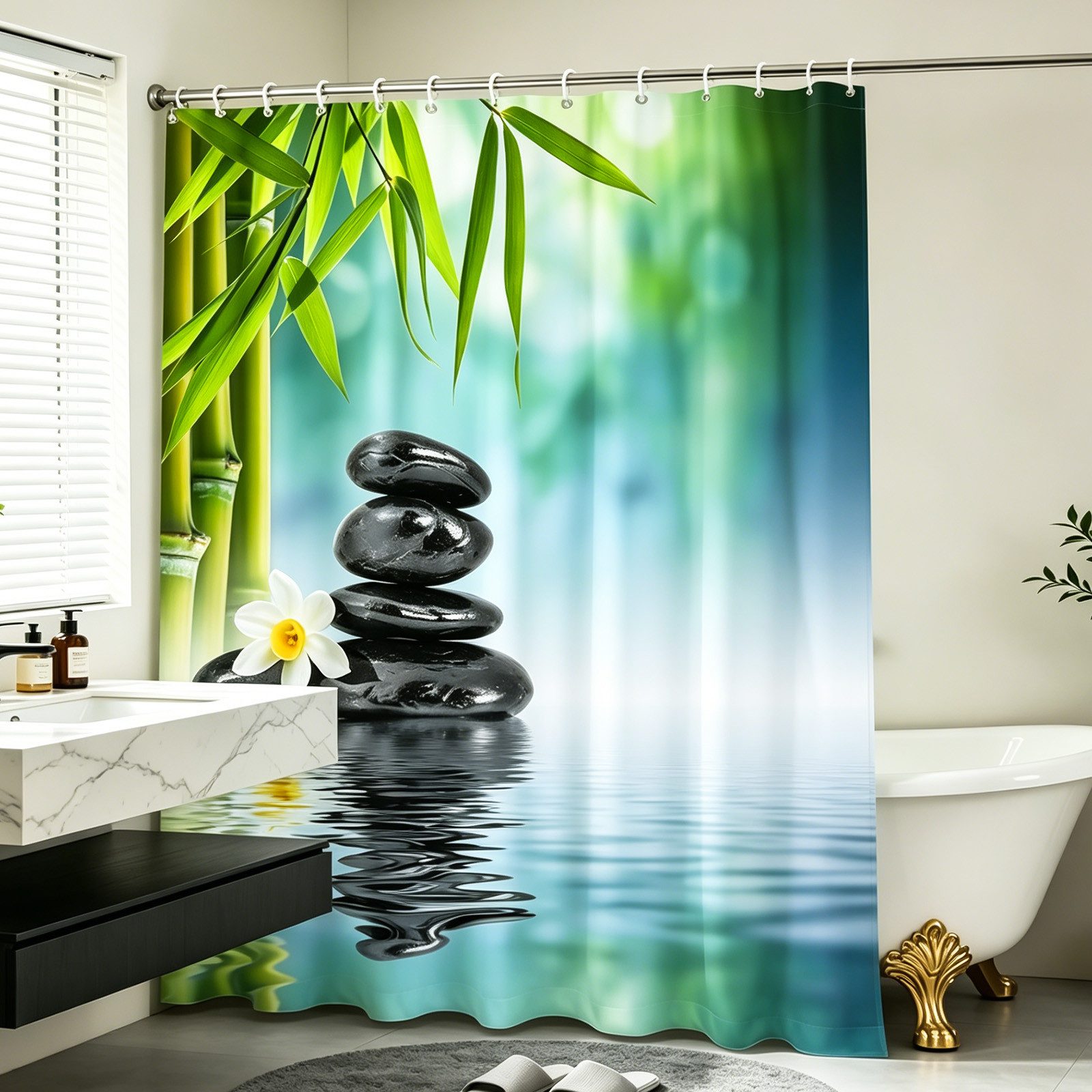 M&W DAS DESIGN Duschvorhang Anti Schimmel Waschbar Mit Gewicht Grün Badewanne Dusche Badezimmer Breite 120 cm