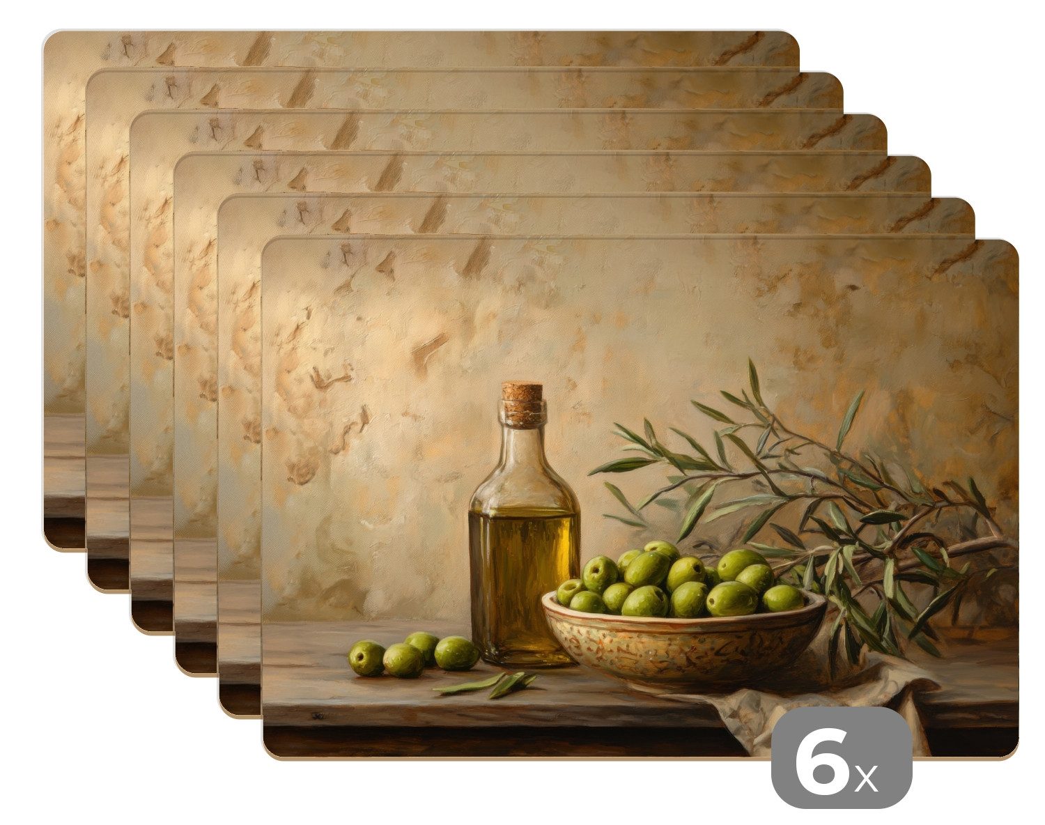 MuchoWow Platzset Oliven - Stilleben - Vintage, (6-St), Platzsets, Tischset, Abwaschbar, Tischsets, Platzdeckchen