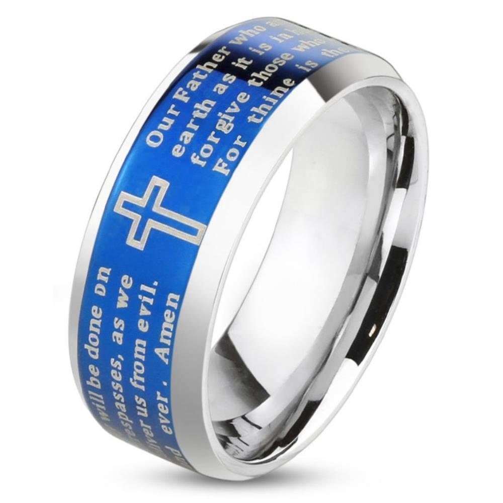 BUNGSA Fingerring 67 (21.3) Ring Gebetstext und Kreuz Silber aus Edelstahl Herren (Ring, 1-tlg), Männer