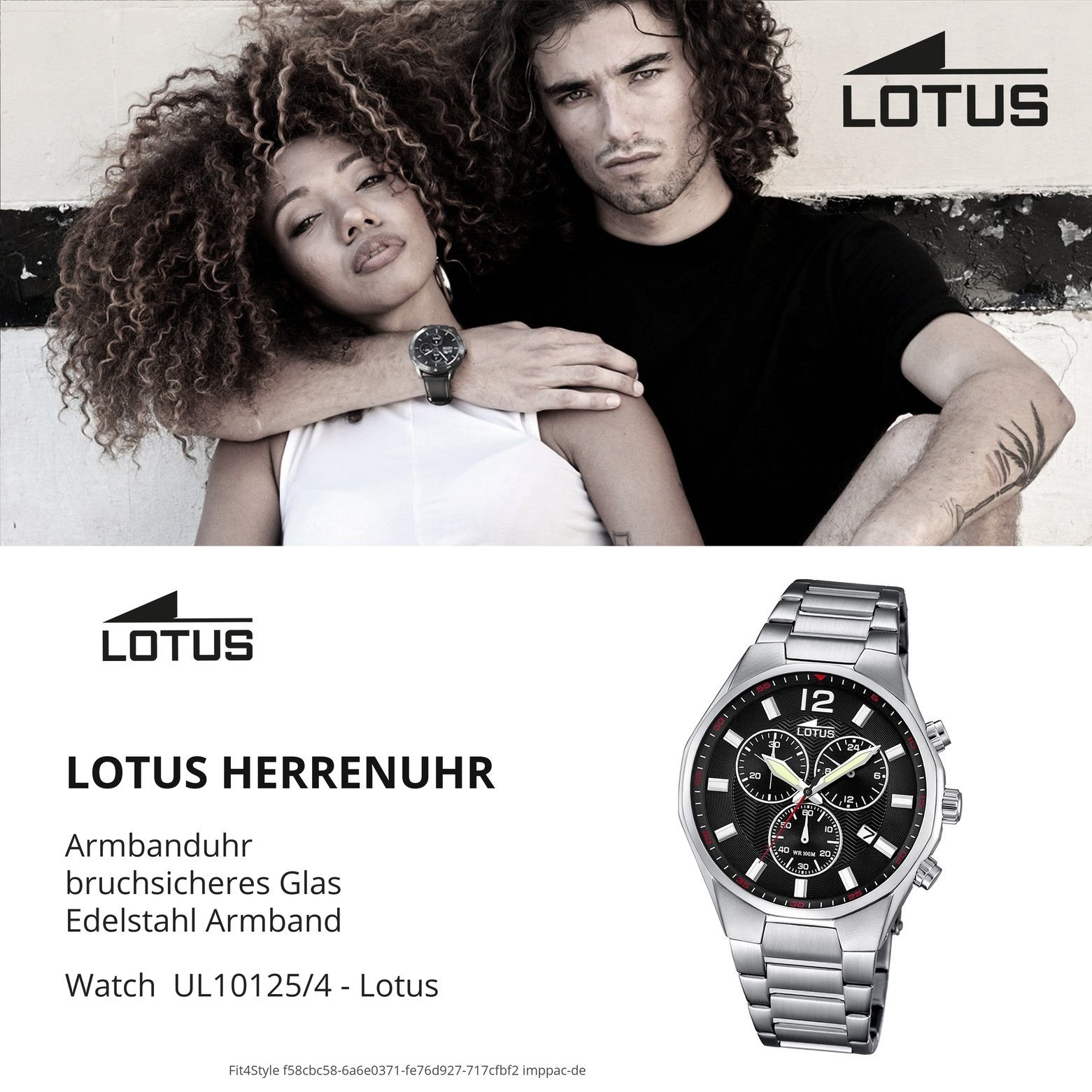 Lotus Chronograph Lotus silber Herren Edelstahlarmband Armbanduhr (ca. 45mm), Elegant Herren Uhr groß L10125/4, rund