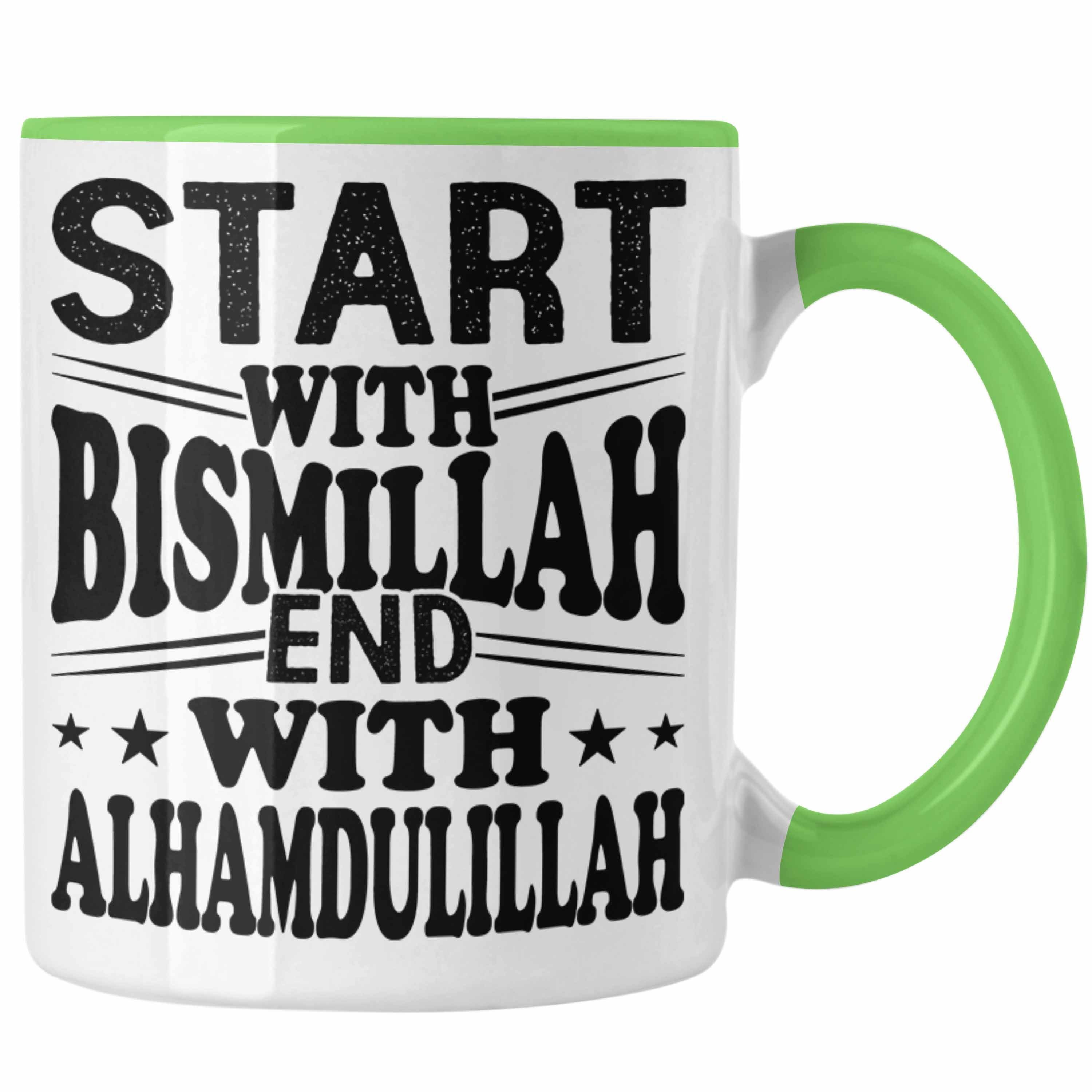 Trendation Tasse Start With Bismillah End With Alhamdulillah Tasse Geschenk Muslime Gla Grün