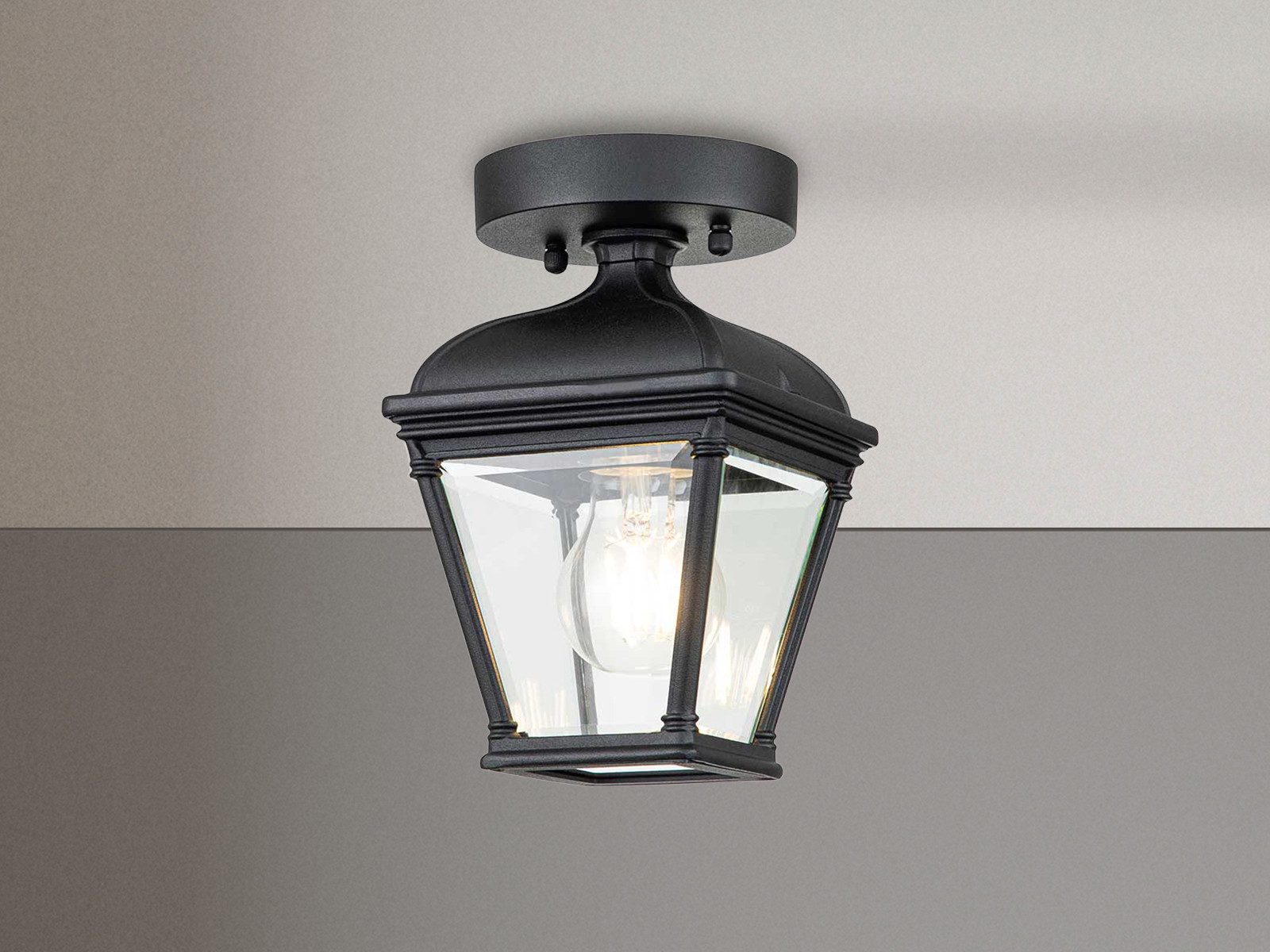 Elstead LIGHTING LED Außen-Deckenleuchte, LED wechselbar, Warmweiß, Decken-Laterne im Landhausstil mit Klarglas Lampenschirm, Höhe 22,5cm