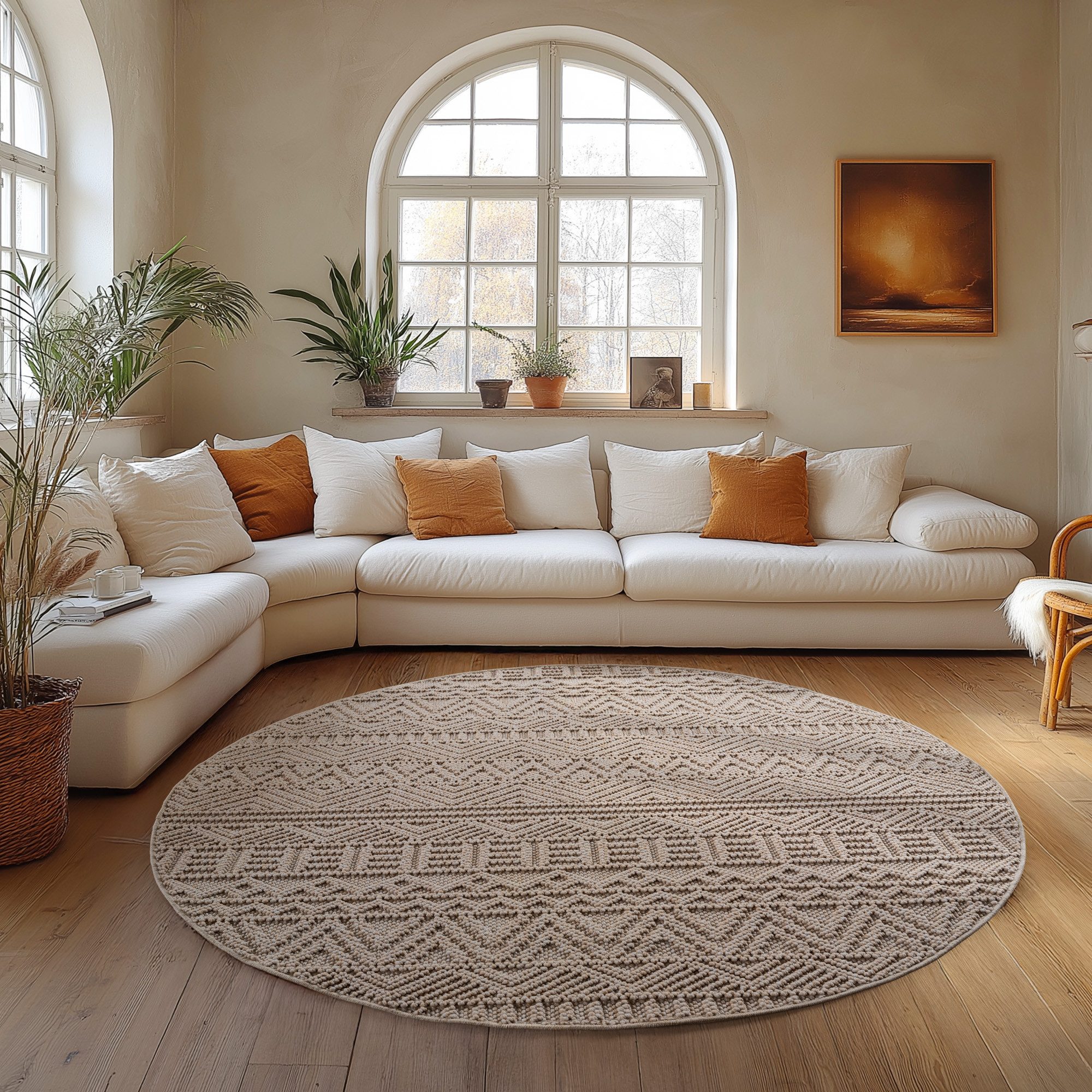 Carpettex Designteppich Einfarbig Boucle Loop, Rund, günstig online kaufen