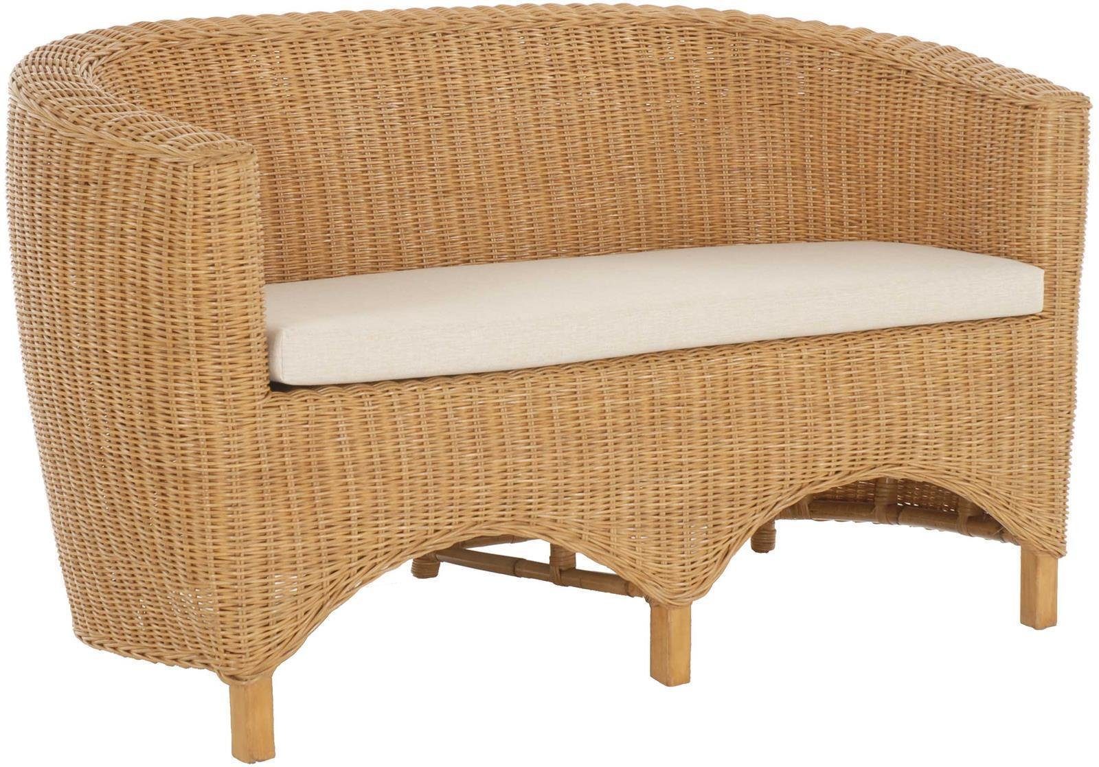 Krines Home Loungesofa Rattan-Sofa 2-Sitzer Club inkl. Sitzpolster Beige, aus echtem Rattan, Couch, mit Sitzpolster