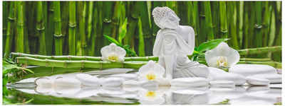 Levandeo® Glasbild, Glasbild 80x30cm Wandbild aus Glas Buddha Orchidee Wellness