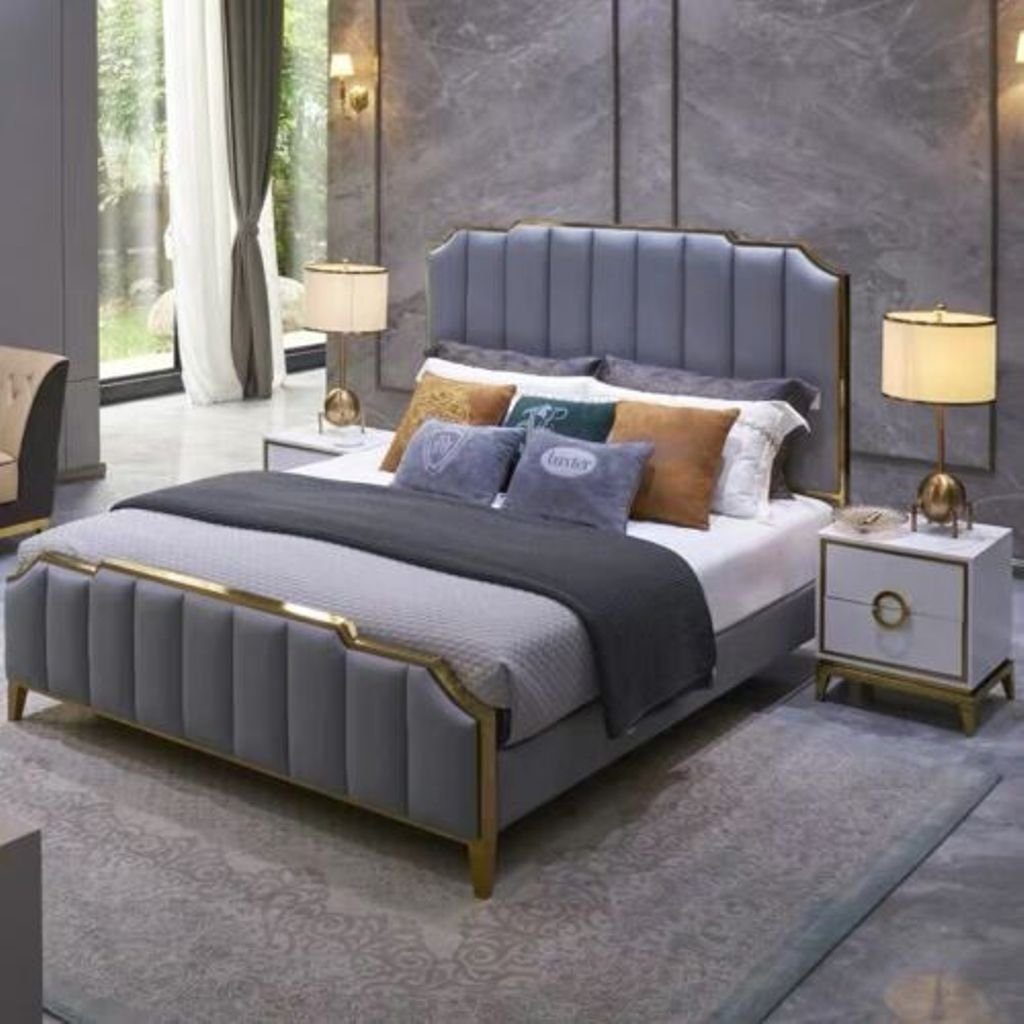 JVmoebel Lederbett, Modernes Design Bett 180x200 Leder Metall Betten Doppel  Schlaf Zimmer