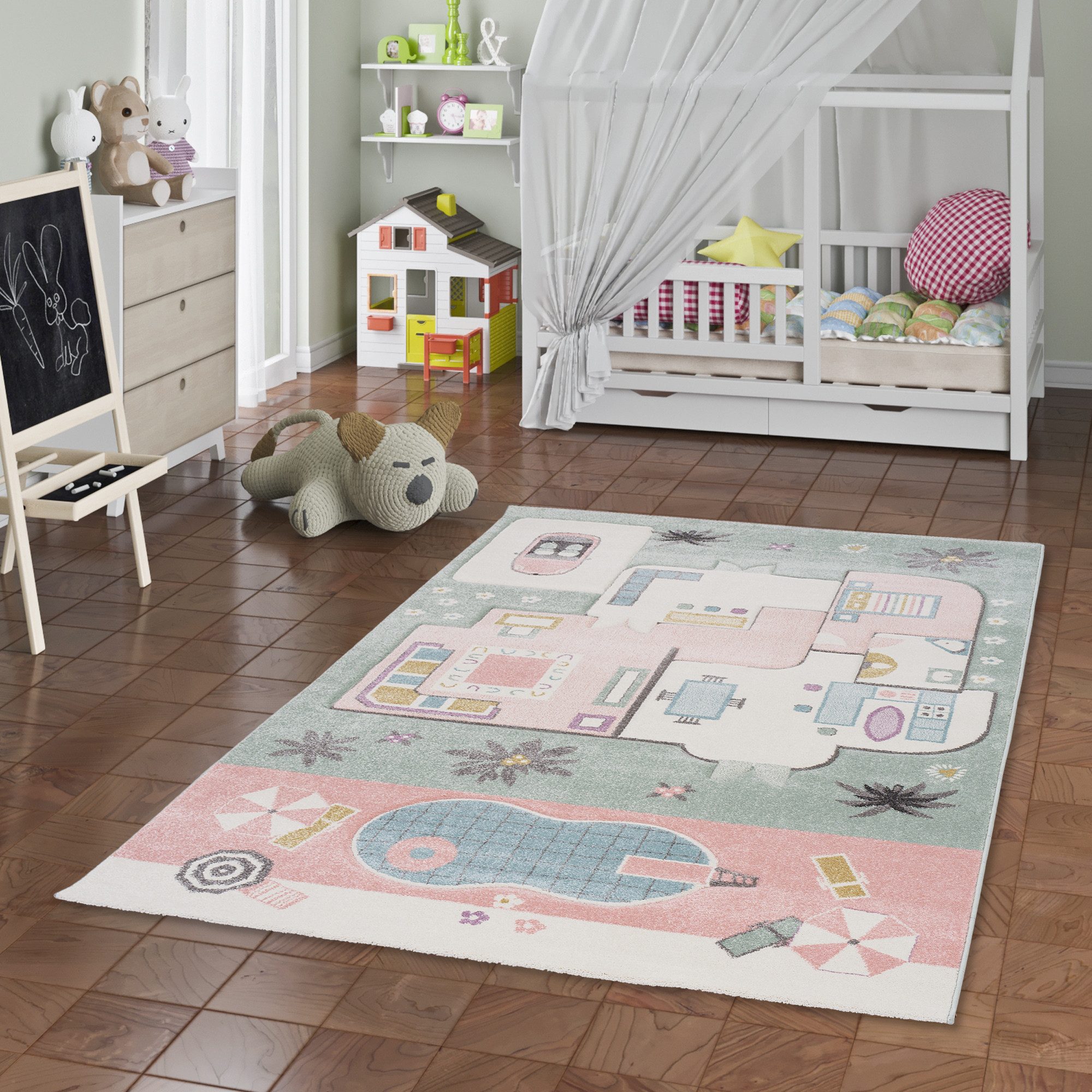 Pergamon Kinderteppich Kinder Teppich Maui Kids Pink House, Rechteckig, Höhe: 13 mm