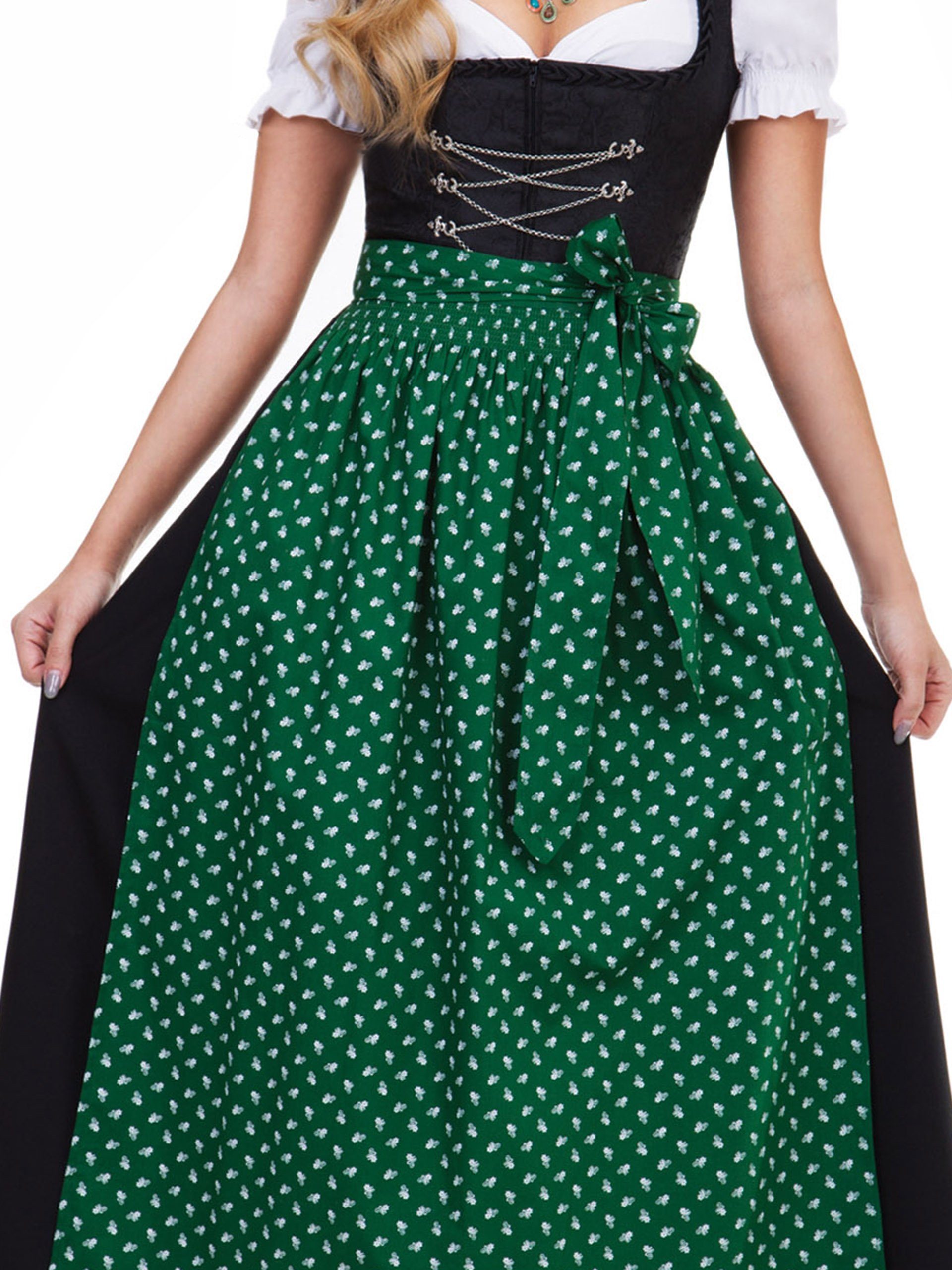 Almbock Dirndl Langes Dirndl Luisa mit schwarz Schürze (2-tlg) grüner