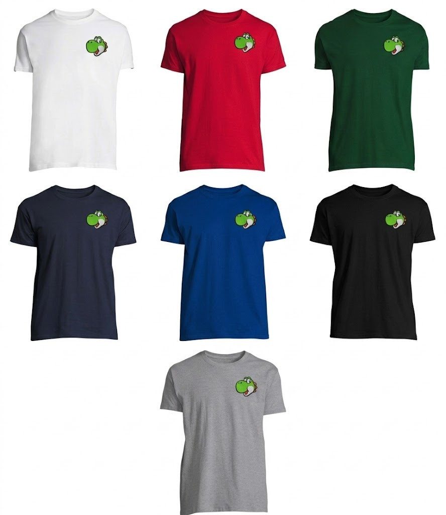 T-Shirt YoshiFacePatch Herren Gamer Shirt Rundhals Retro Freizeit Tee